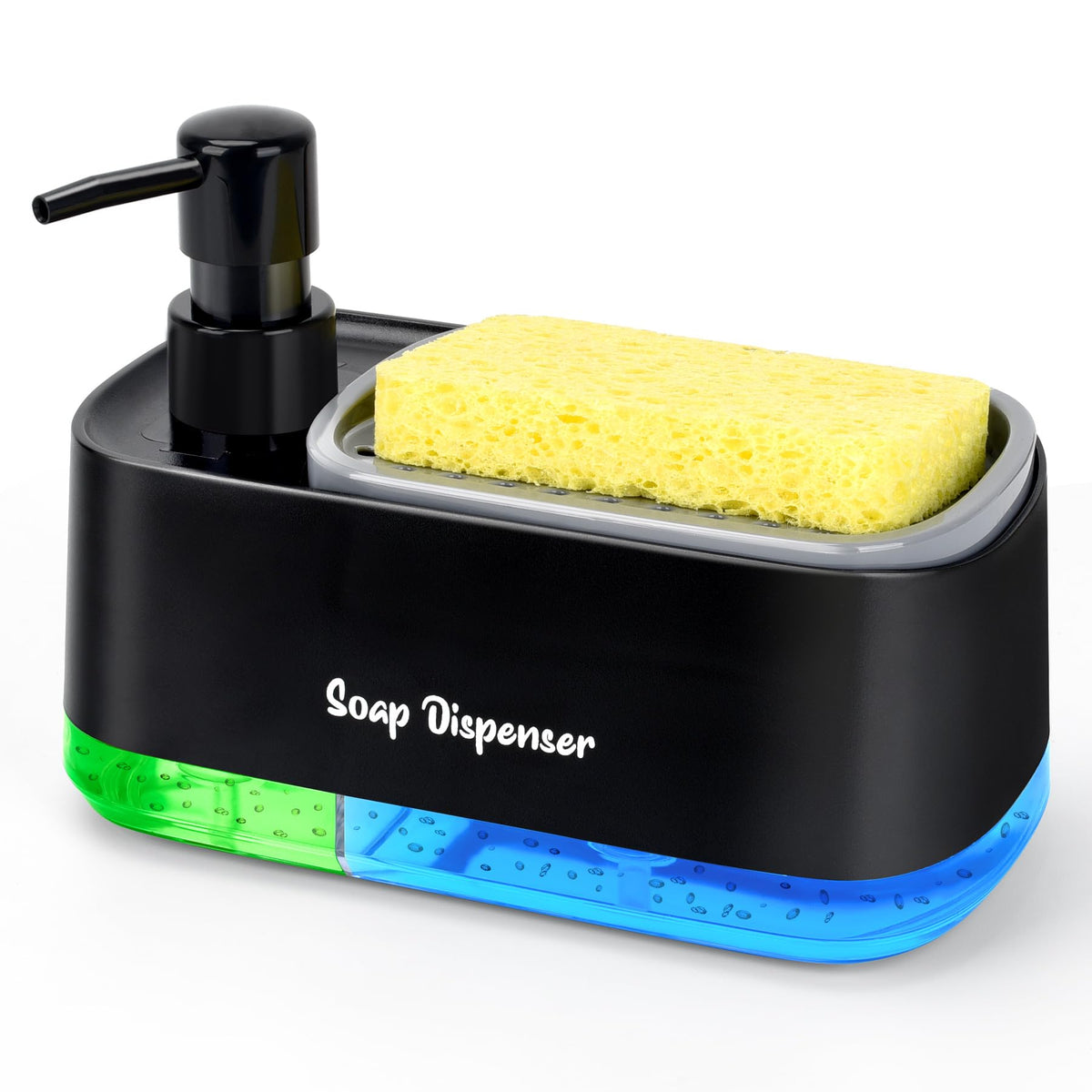 Hand And Dish Soap Dispenser Set For Kitchen, Dual Soap Dispenser With Sponge Holder, 3-In-1 Countertop Soap Pump Dispenser For
