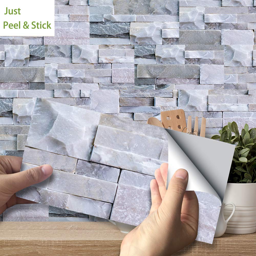 Stone Effect Tile Transfer Sticker, Peel & Stick Self-Adhesive Wall Splashback Sticker, Tile Decals For Kitchen Bathroom Decor (