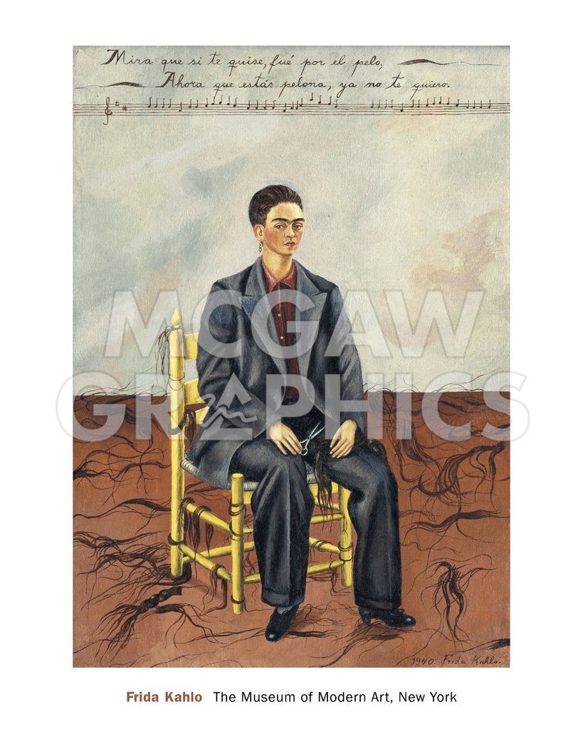 Self-Portrait With Cropped Hair, 1940 By Frida Kahlo, Art Print Poster 20'' X 16''
