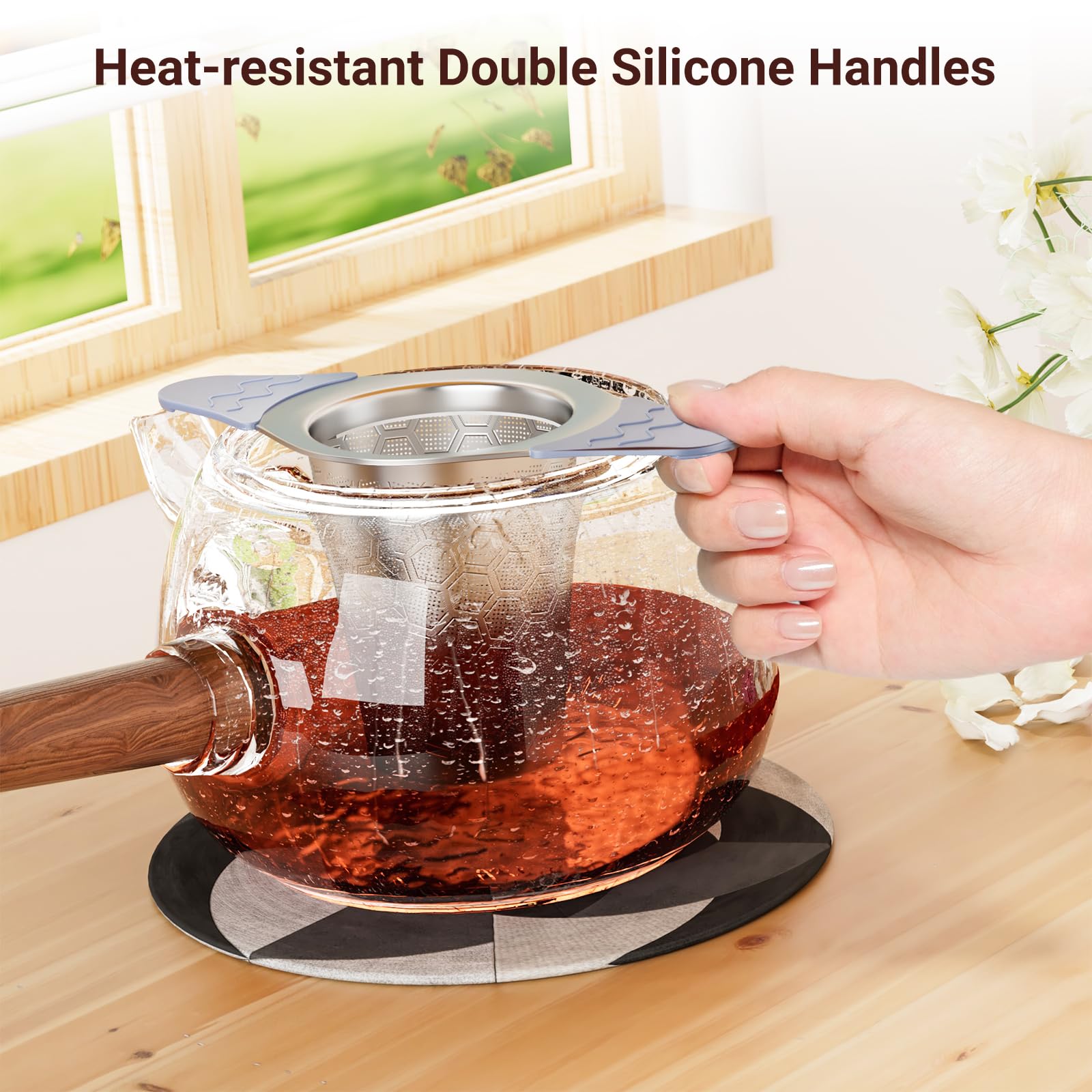 Ctianwxy Large Tea Infuser For Loose Leaf Tea,18/8 Stainless Steel Tea Infuser With Heat Proof Silicone Handles,Extra Fine Mesh