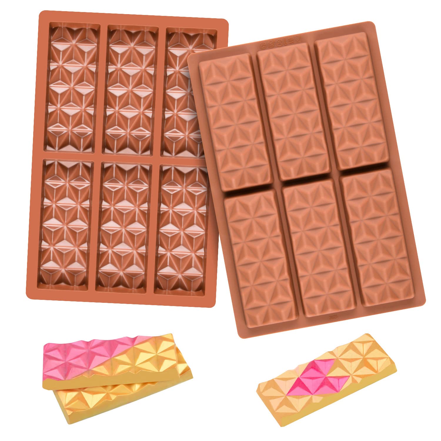 Fimary 2 Pcs Break Apart Chocolate Molds Silicone Deep, Stuffed Candy Bar Molds Silicone Shapes, Silicone Molds For Wax Melts La
