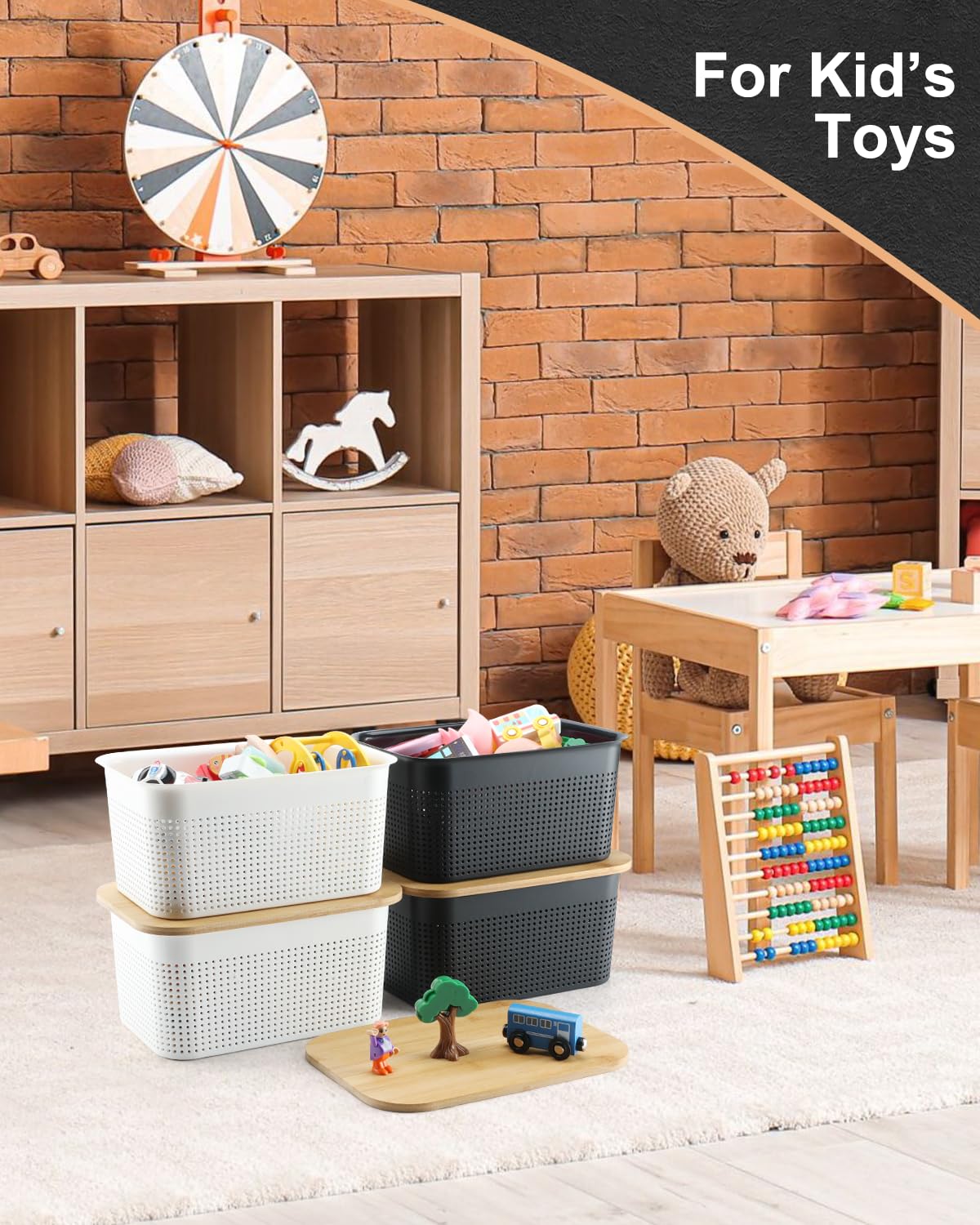 Areyzin Plastic Storage Bins With Bamboo Lids And Stackable Storage Baskets For Shelves - Organize Your Home Or Office With Thes