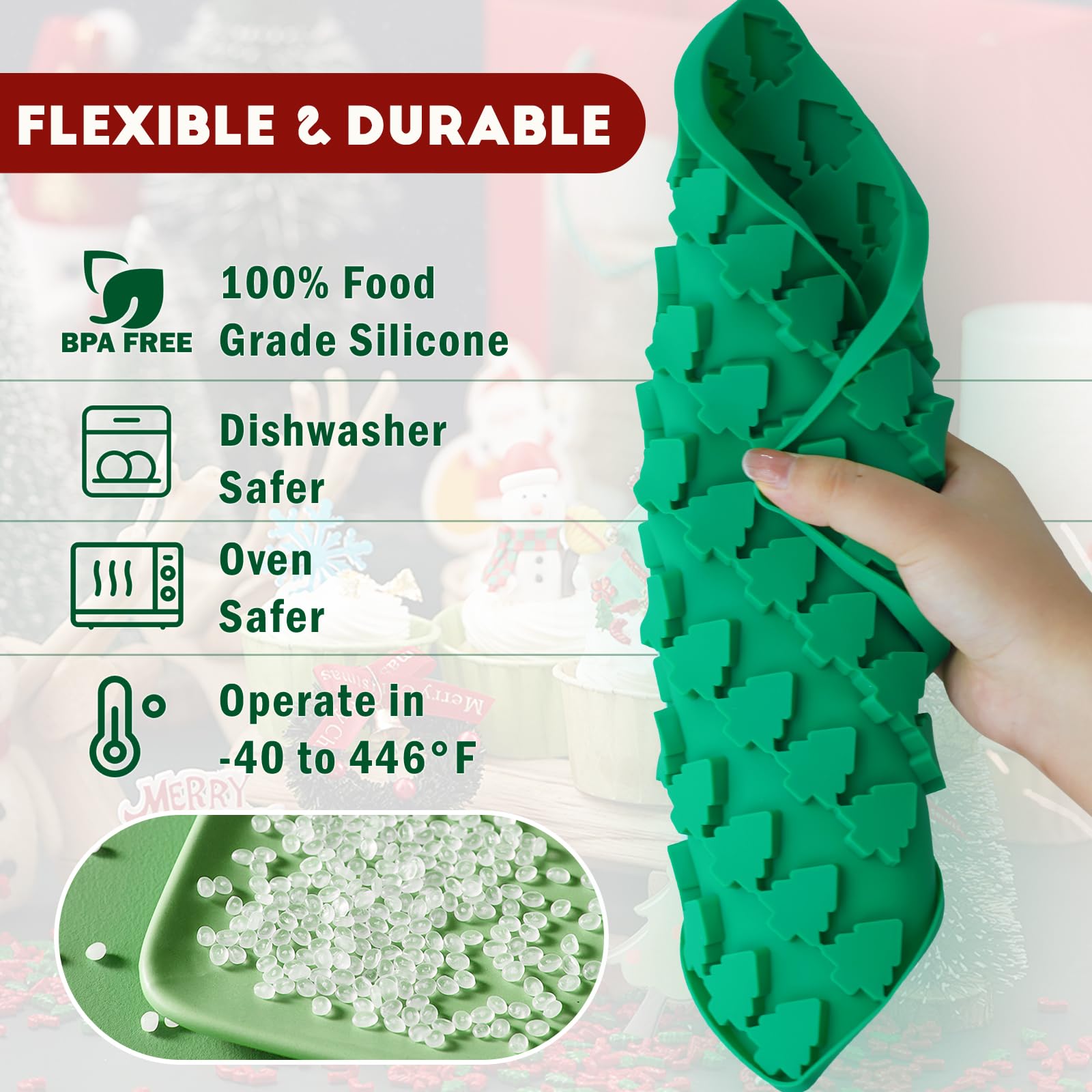 Christmas Mini Candy Molds with Xmas Tree and Gingerbread Man Shaped, 152 Cavity Non-Stick Food Grade DIY Handmade Set for Gummy