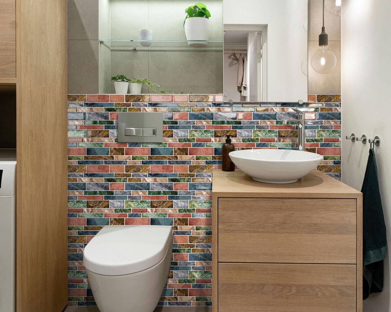 DEWOO Peel and Stick on Self Adhesive Backsplash Wall Marble Tiles Stickers 3D for Kitchen Bathroom,Colorful (10-Sheet, 12  12)
