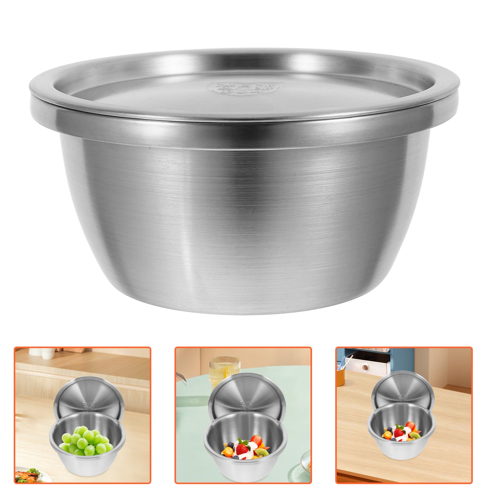 Hemoton Stainless Steel Mixing Bowl with Lid, 18x16x8.8CM, Silver, Ideal for Meal Prep, Baking, and Storing in Kitchen