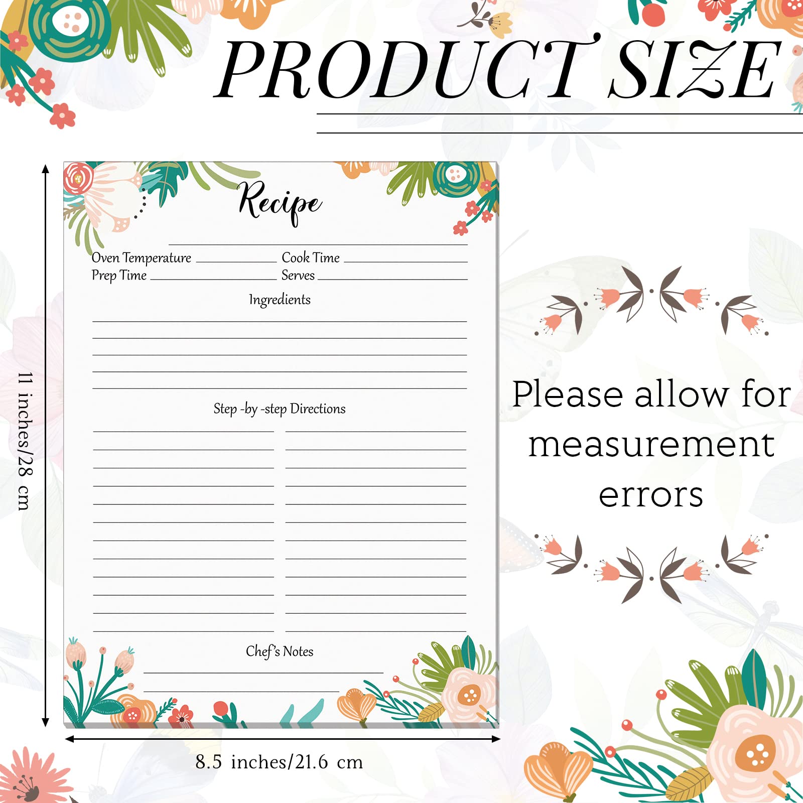 50 Sheets Recipe Paper Full Size Recipe Refill Pages 8.5 X 11 Inch Recipe Cards For Recipe Binder Book