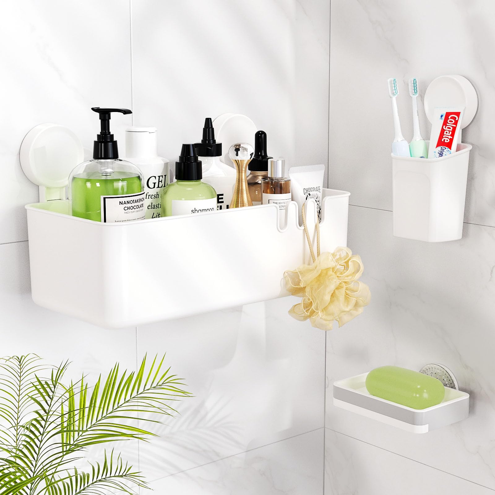 Luxear Suction Cup Shower Caddy - 3 Pack No-Drilling Suction Shower Organizer - 1S Installation Removable Powerful Waterproof Su