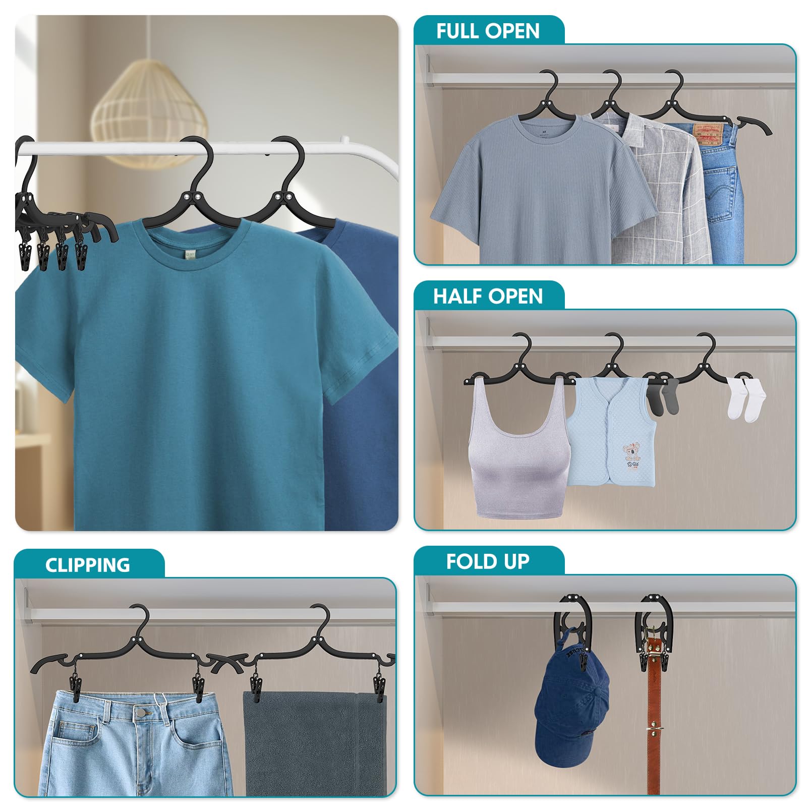 30 Pcs Travel Hangers With Clips Portable Foldable Travel Hanger Organizer, Travel Accessories Essentials Clothes Drying Rack Fo