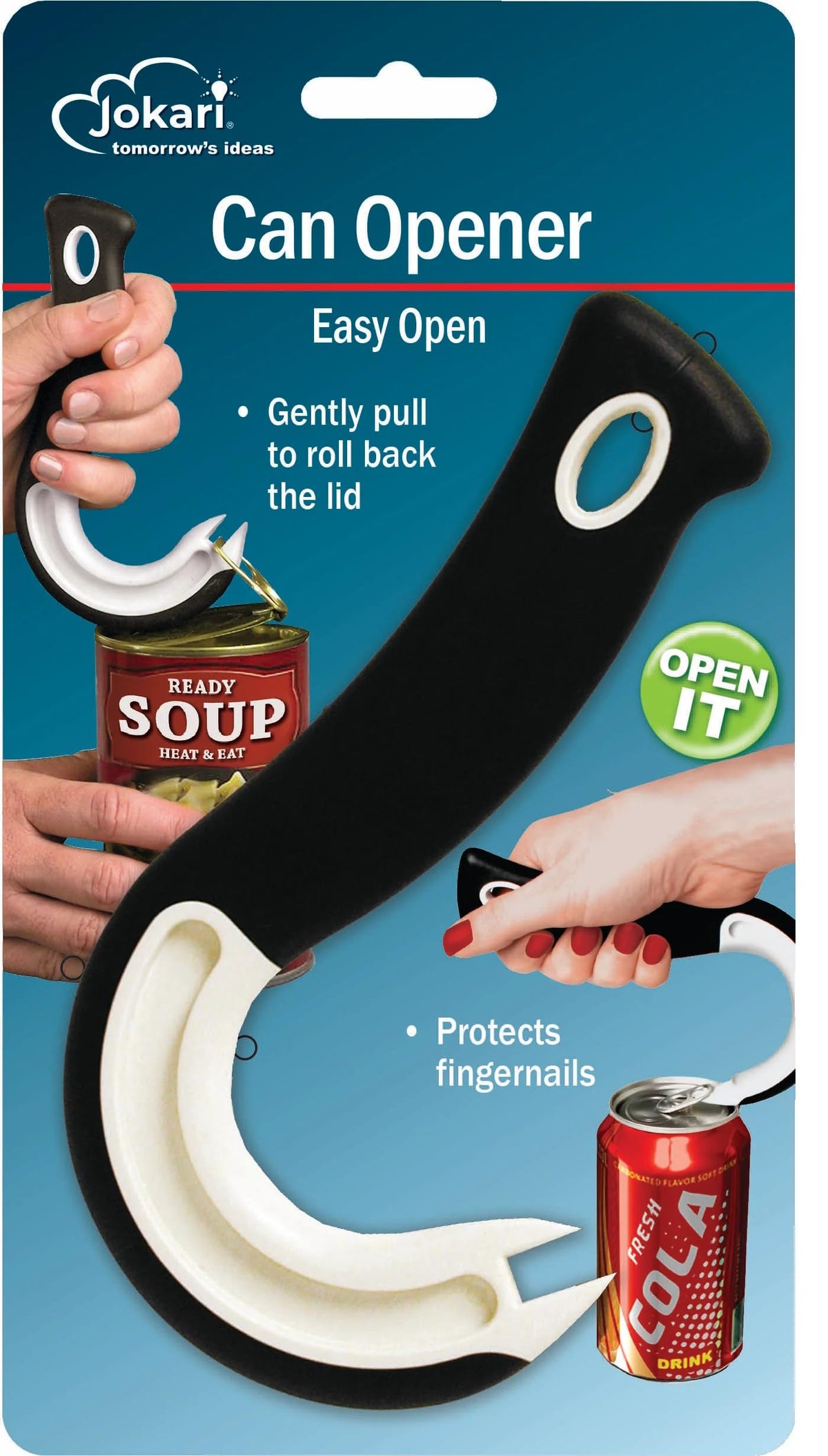 Jokari Easy Open Ring Pull Can Opener 1 Pack. Durable Non Slip Rubber Grip Makes Opening Aluminum Container Tabs Simple. Perfect