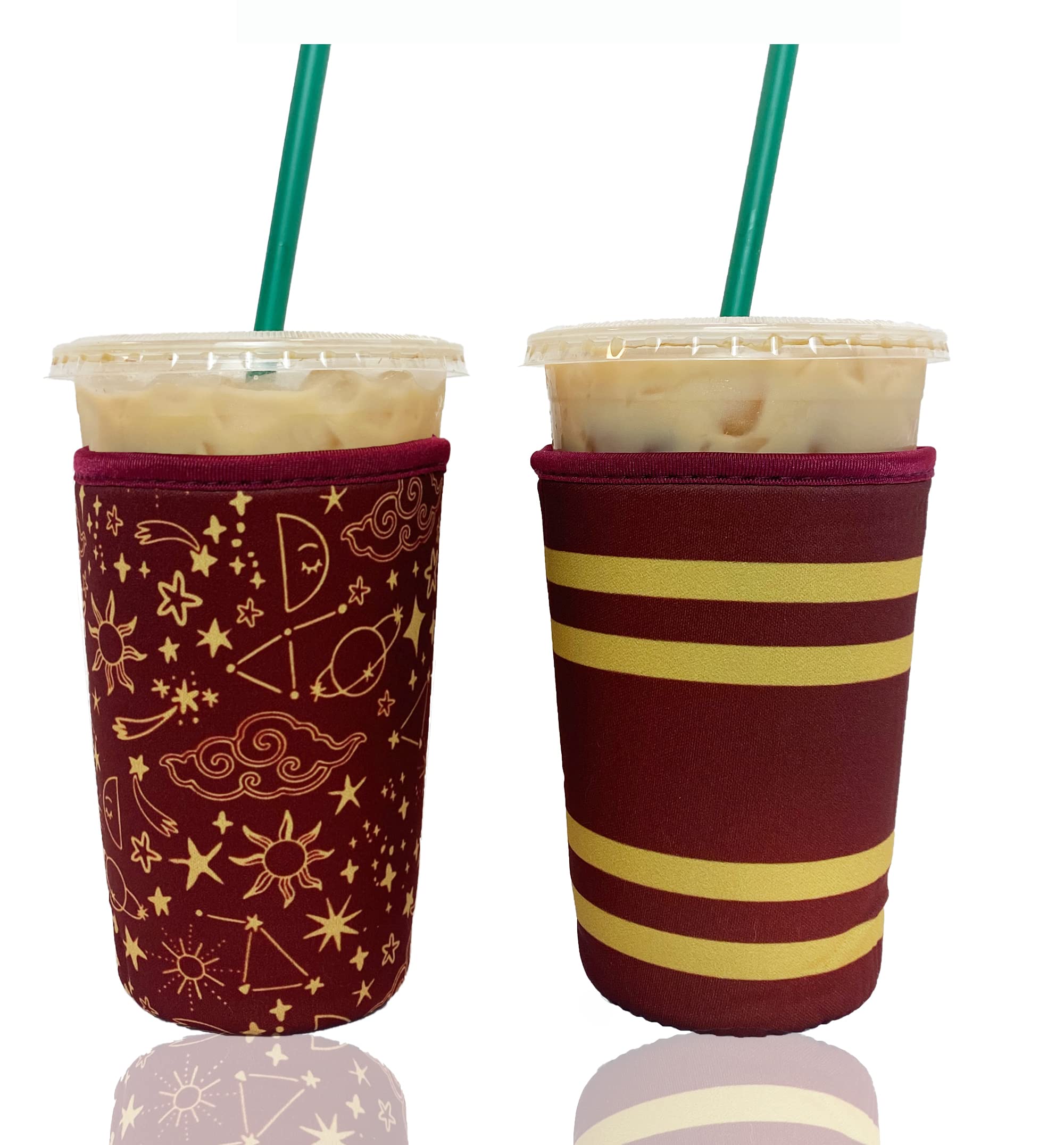 Baxendale And Co Reusable Neoprene Insulator Sleeves For Iced Coffee And Cold Drink Cups (2 Pk Medium 22-24Oz, Red Wanderlust)