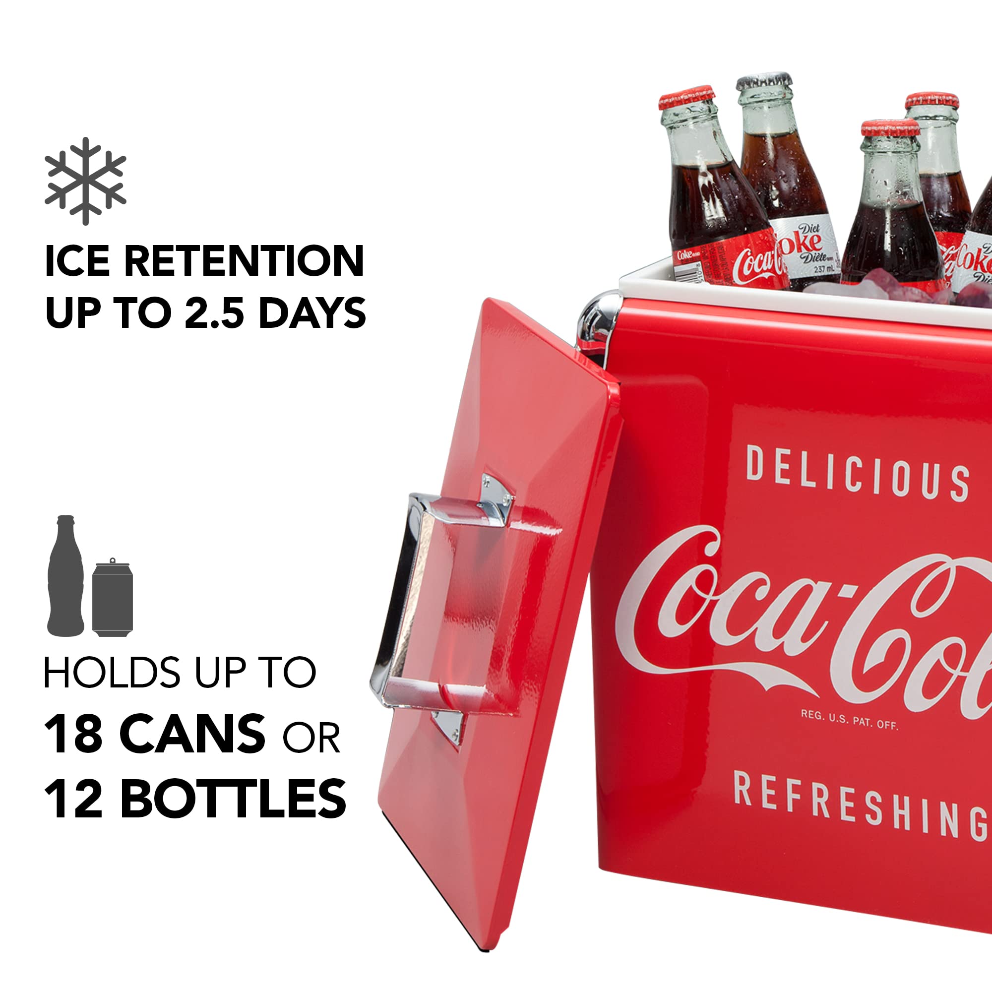 Coca Cola Retro Ice Chest Cooler With Bottle Opener 13 L /14 Quart Vintage Style Ice Bucket For Camping, Picnic, Beach, Rv, Bbqs