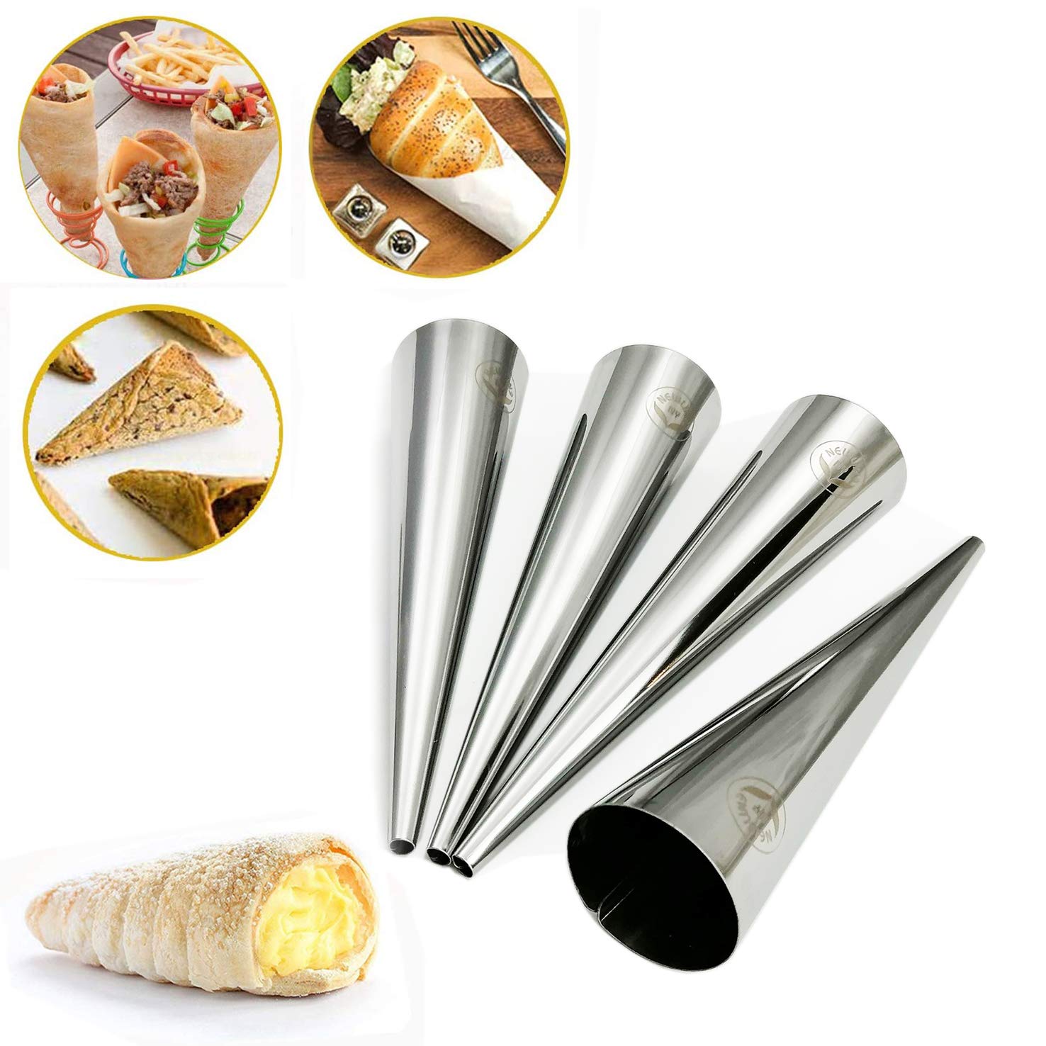 Newlineny Stainless Steel 10 Pcs Fromage Pourers Tubes Set, 6 Circular + 4 Cone Cannoli Pastry Forms