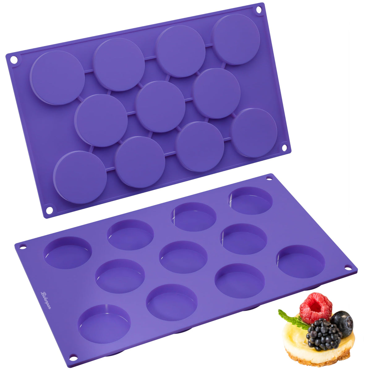 Bakerpan Silicone Mini Muffin Top Pans, Small Round Silicone Molds, Tart Pans, Cookie Pans, Candy Mold, Chocolate Molds - Set Of