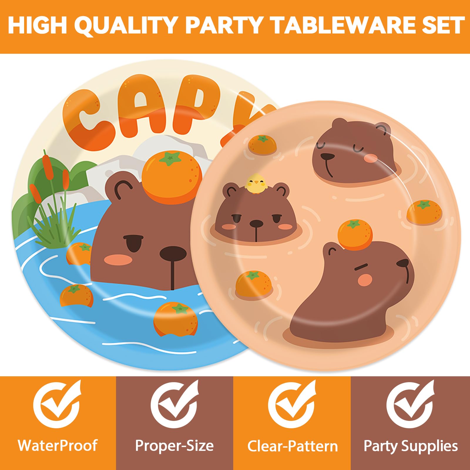 Obusatt 96Pcs Capybara Birthday Party Supplies Capybara Paper Plates Napkins Capybara Party Decorations Zoo Pals Dinnerware Part