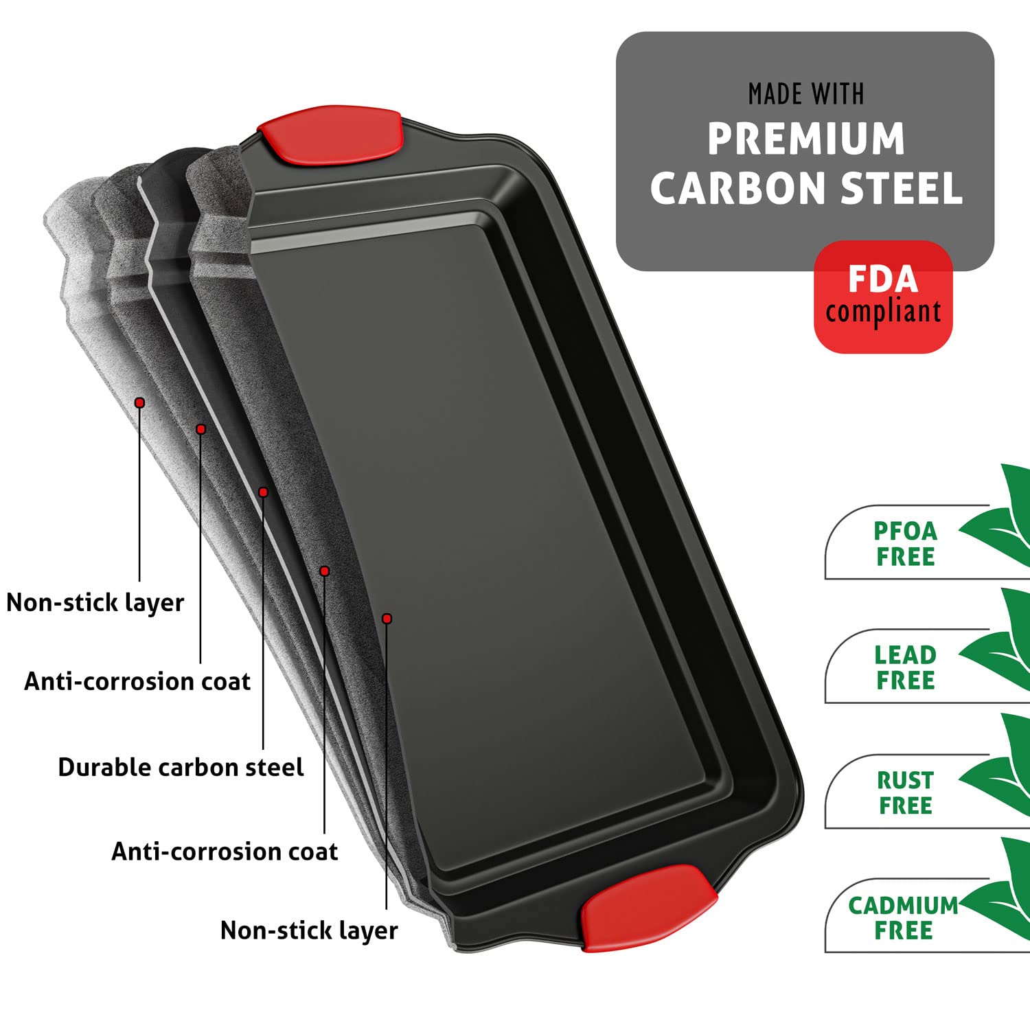 Baking Sheet Set, 2-Piece Cookie Sheet Set With Silicone Handles, Steel Baking Pan, Durable Baking Sheets For Oven, Bpa Free Coo