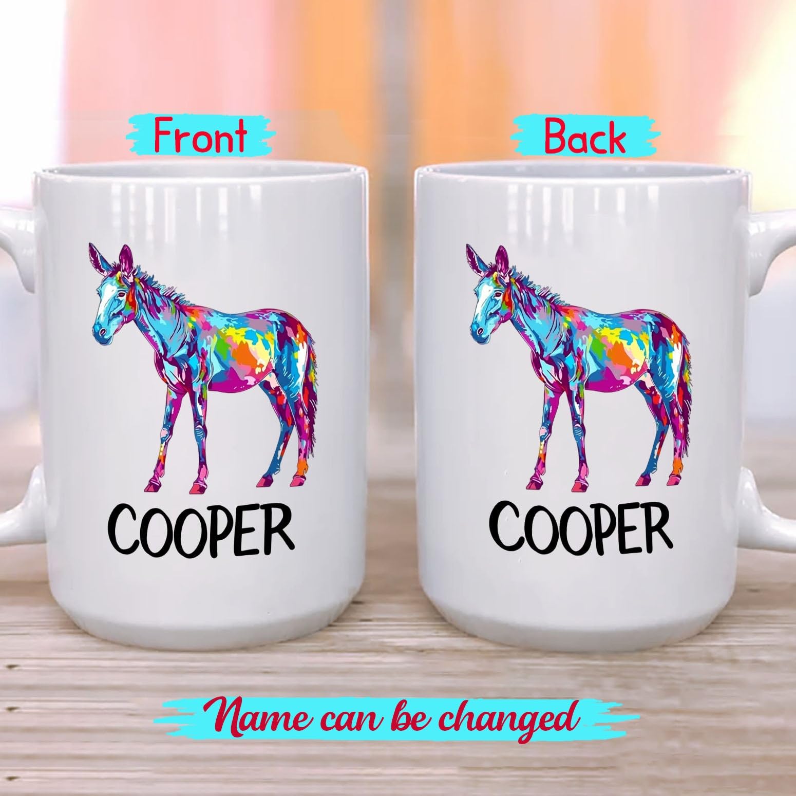 Personalized Name Donkey White Travel Coffee Mug Cup Gift For Donkey Lovers Birthday Christmas, Customized Donkey Ceramic Coffee