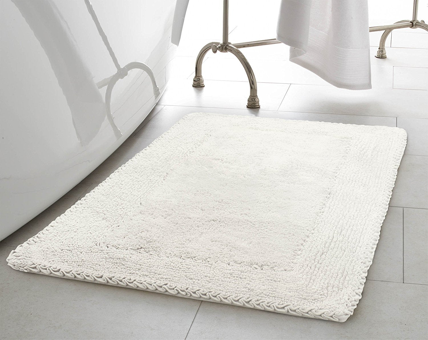 Laura Ashley Ruffle Cotton 17'' X 24'' Bath Rug, White