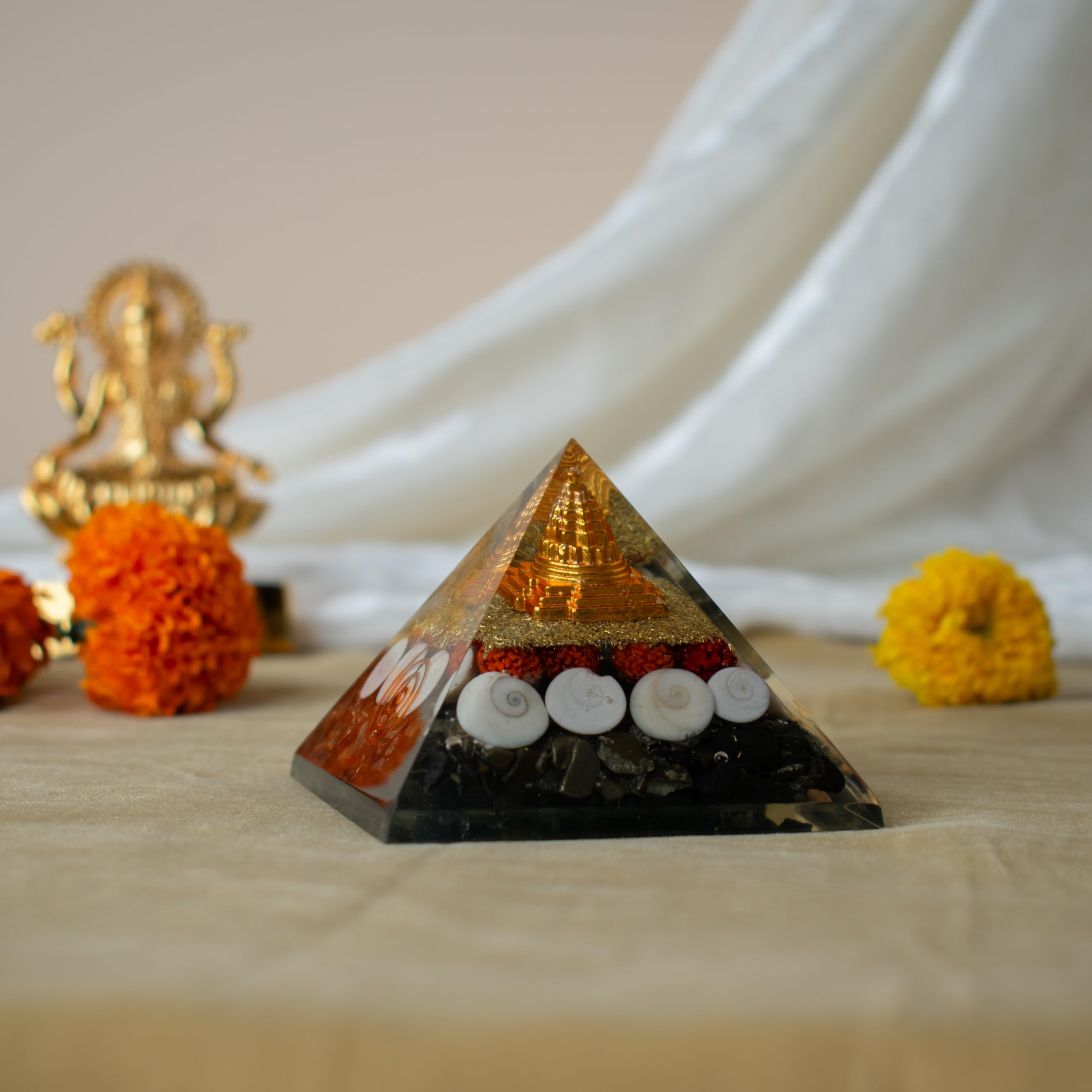 Astrotalk Lakshmi Yantra Pyramid | Pyrite Stone Infused Vastu Pyramid for Wealth & Prosperity | Vastu Items for Home & Office | Attracts Abundance & Positive Energy
