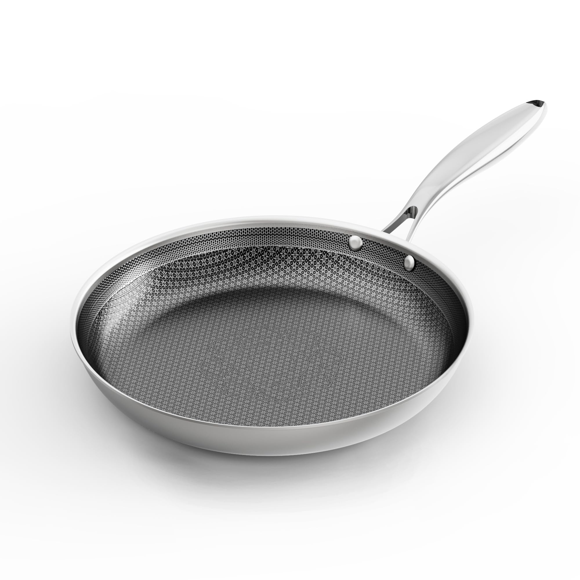 COOKING KING 12-Inch Stainless Steel Pan, Hybrid Nonstick Frying Pan, Skillet, 3-Ply Clad Cookware, Even Heat Distribution, Dish