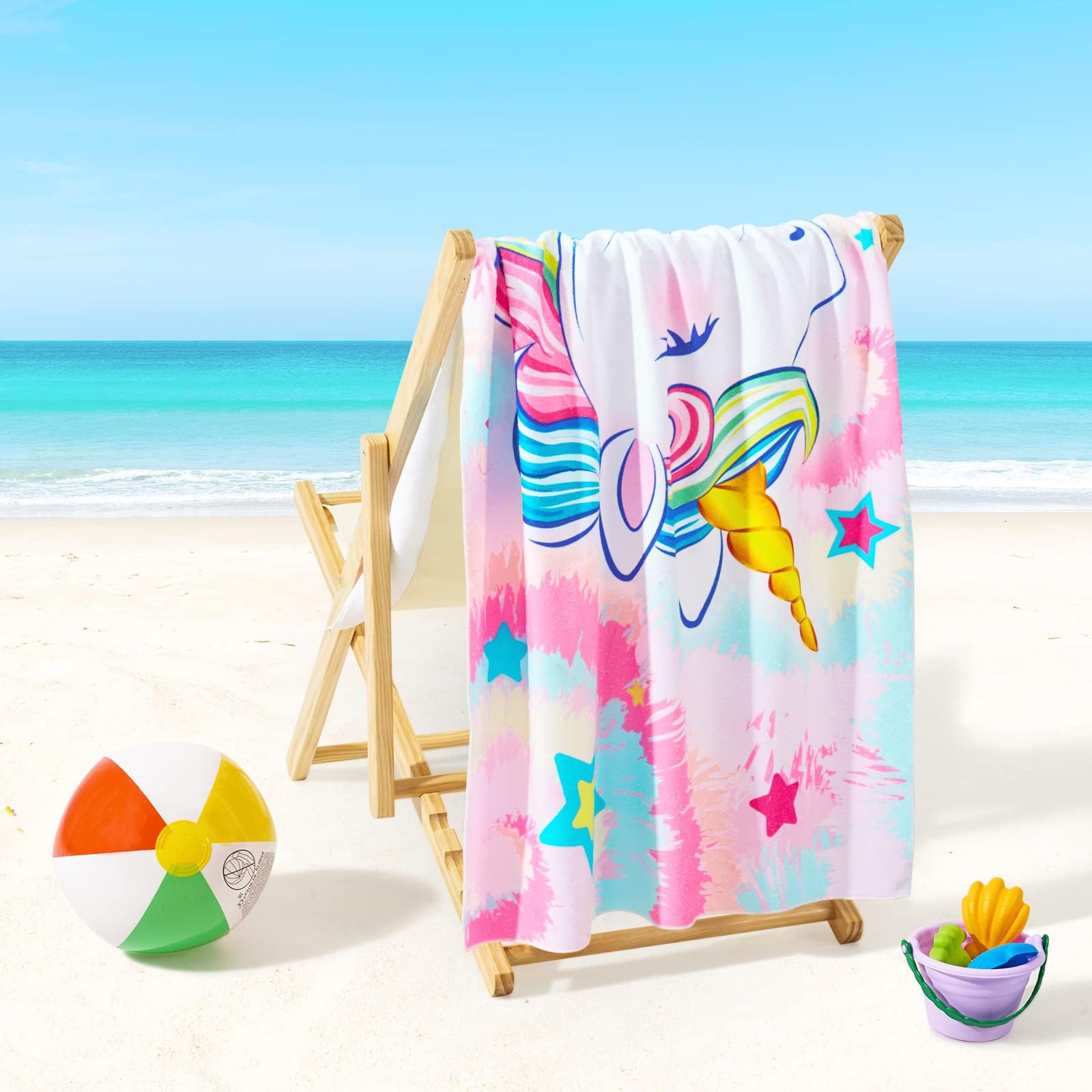 WERNNSAI Tie Dyed Unicorn Kids Beach Towel - 30