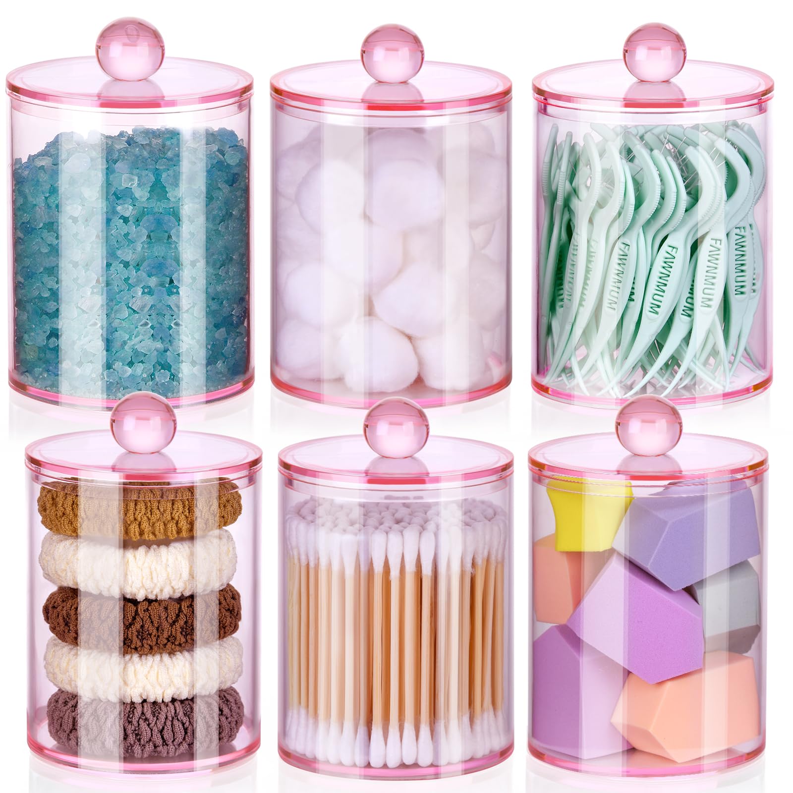 Xipengkeji Qtip Holder Dispenser, 6 Pack 10 Oz, 12 Oz Plastic Apothecary Jar Set For Bathroom Canister Storage Organization,Vani
