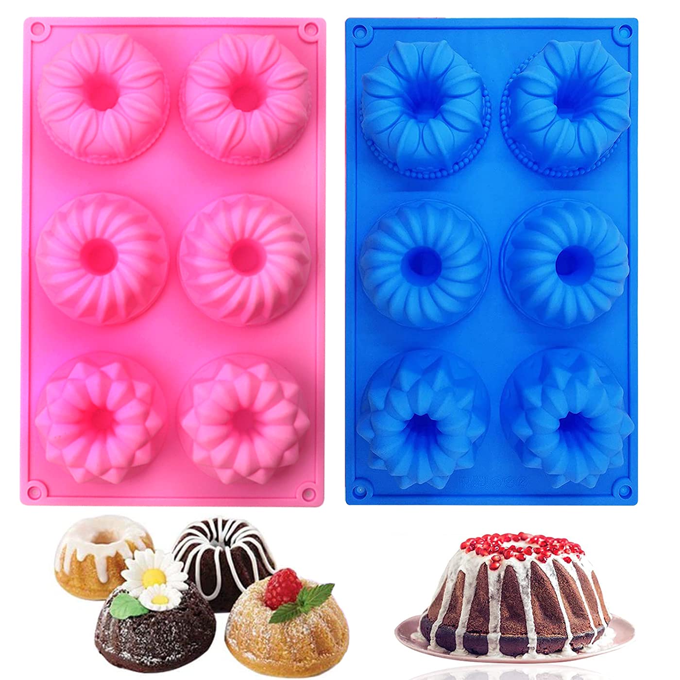 Sagooits Silicone Mini Bundt Cake Pans, 6-Cavity Fluted Tube Cake Pan, Non-Stick Silicone Baking Mold For Cupcakes, Donuts, Corn