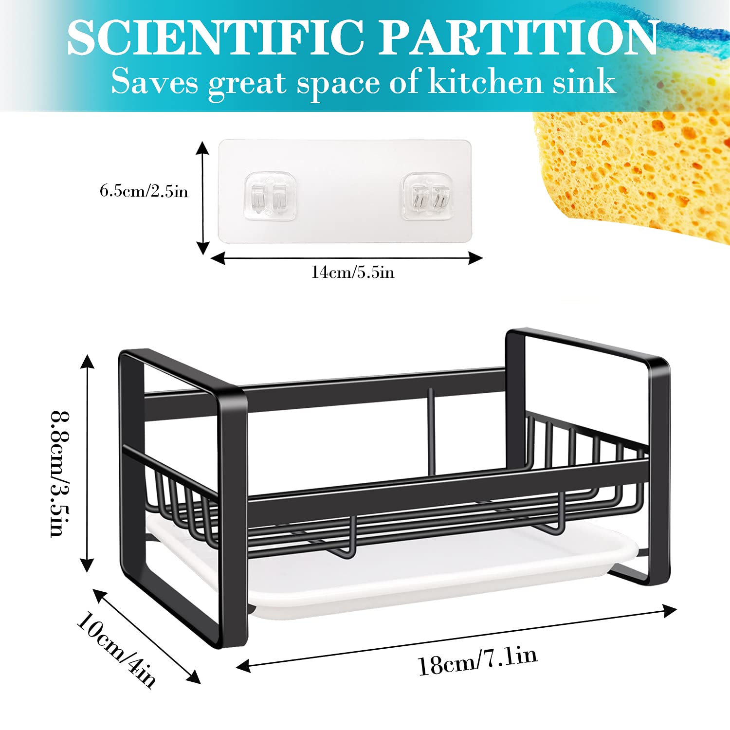 Vanten Kitchen Sink Caddy Sponge Holder Sink Organizer, Sink Tray Drainer Rack, Soap Dish Dispenser Brush Holder Storage Accesso