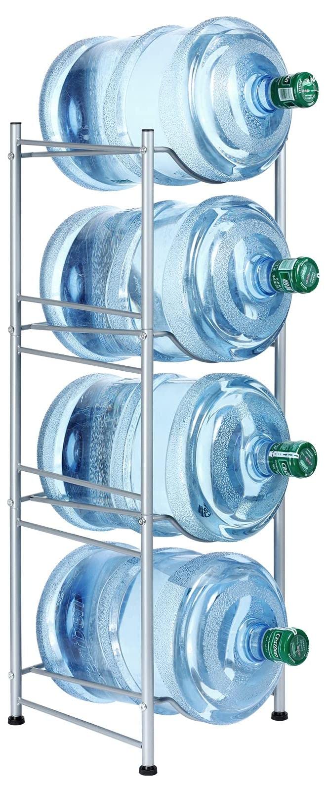 Water Cooler Jug Rack, 4-Tier Heavy Duty Water Bottle Holder Storage Rack For 5 Gallon Water Dispenser, Save Space (Silver)