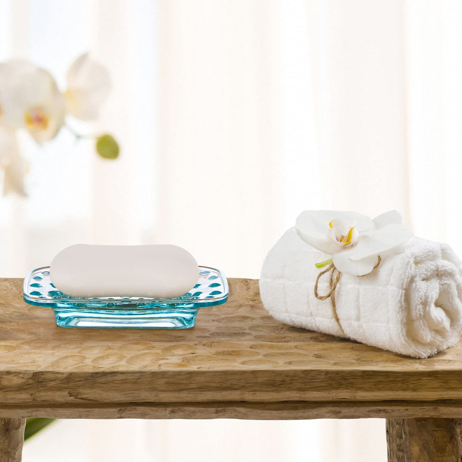 Mdluu 2-Pack Glass Bar Soap Dish, Embossed Bar Soap Holder, Decorative Soap Saver Tray For Shower, Bathtub, Bathroom Sink, Kitch