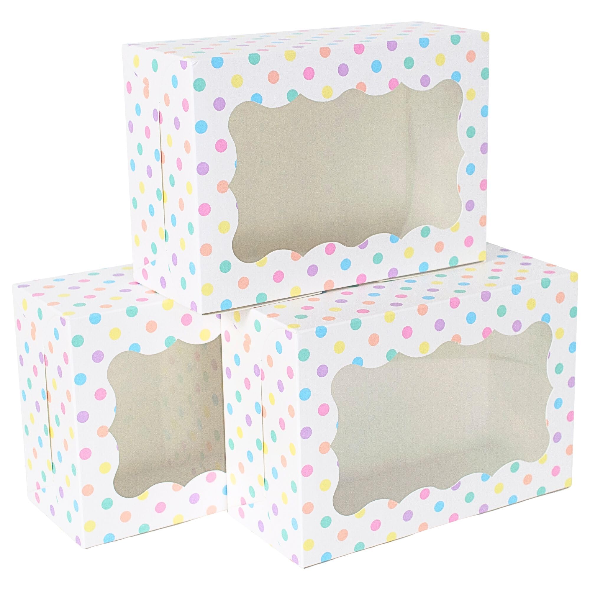 Polka Dot Cookie Boxes - 12 Pack - Pastel Polka Dot Cookie Boxes With Window - For Easter, Birthdays, Cupcakes, Pastries - Large