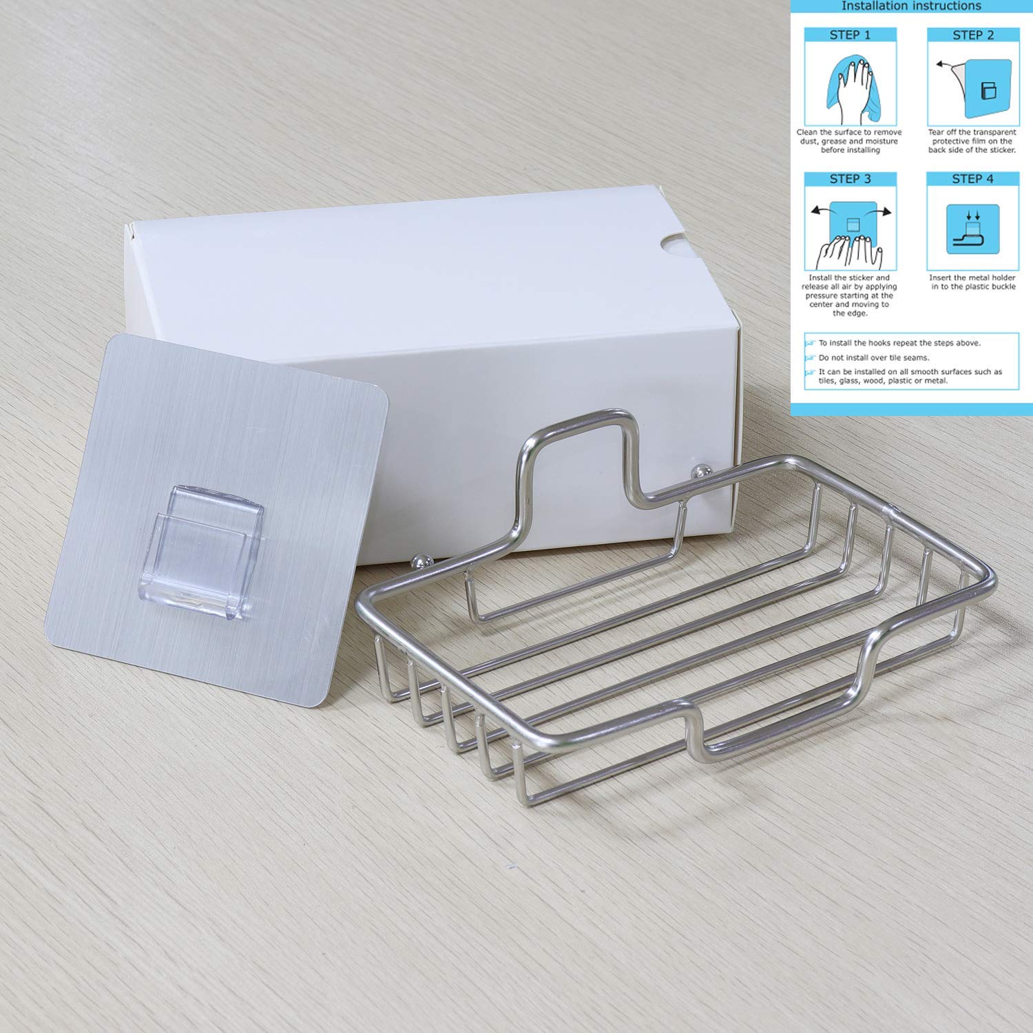 Adhesive Soap Dish, Admeya Stainless Steel No Drilling Powerful Sponge Holder Tray With Powerful Wall Mounted For Shower, Bathro