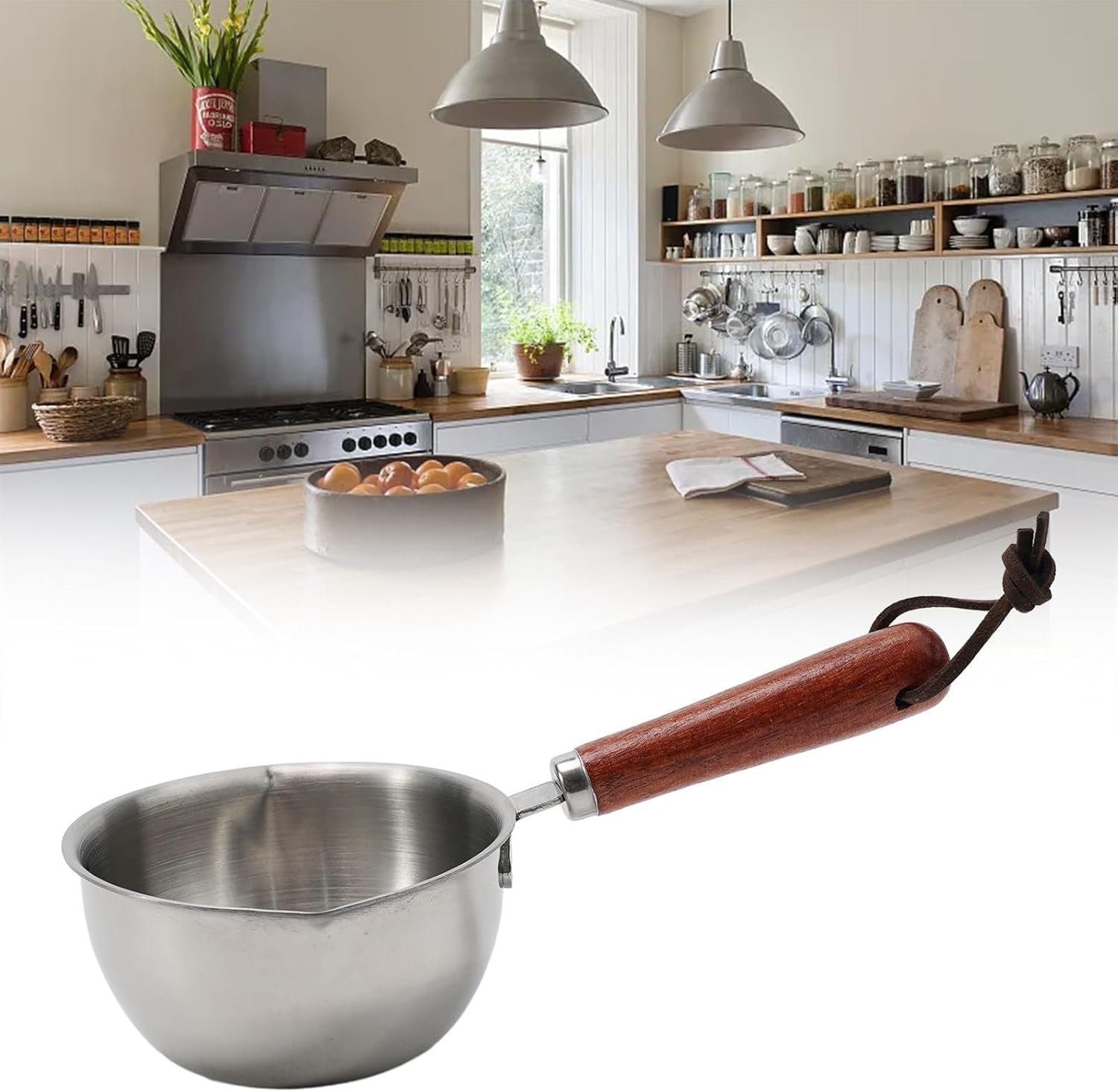 Valajogi 304 Stainless Steel For Coffee Small Saucepan Heating Cookware Soup Wamer Pan With Heat Resistand Wooden Butter Warmer 