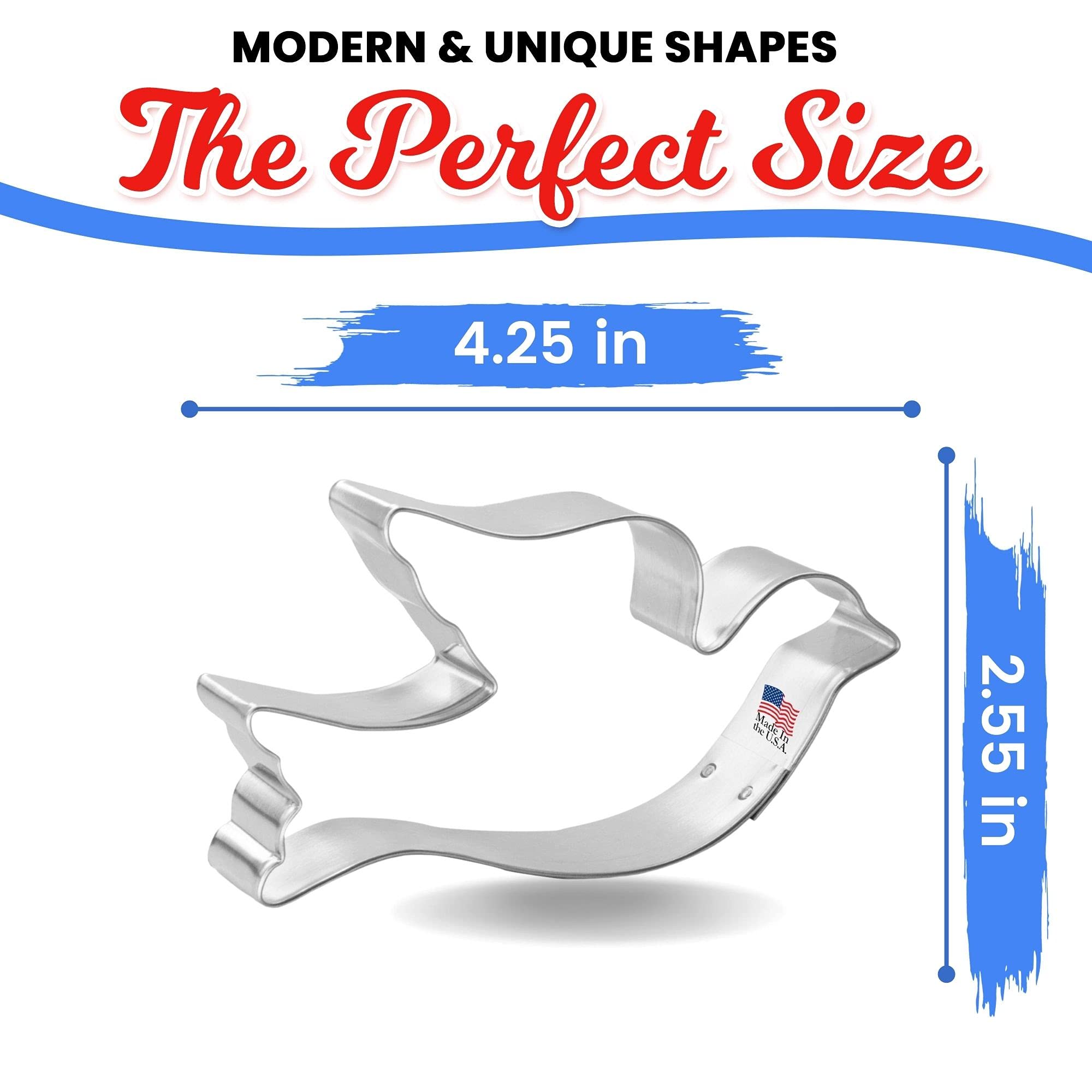 Foose Dove Cookie Cutter 4.25 Inch -Tin Plated Steel Cookie Cutters - Dove Cookie Mold