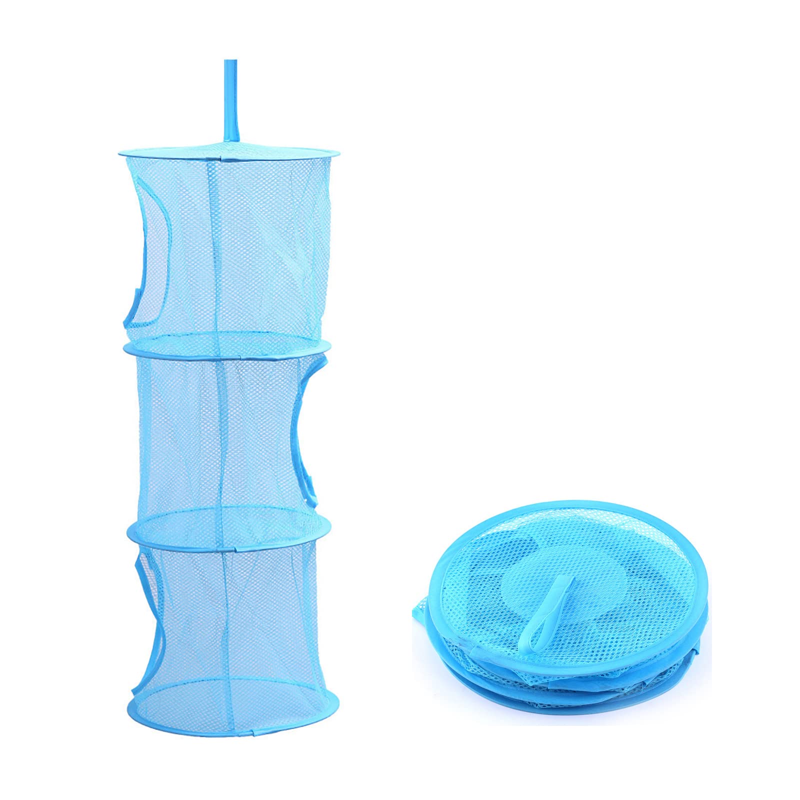 Mesh Hanging Storage Basket With 3 Compartments Foldable Hanging Storage Organizer Net Bag For Toys Storage, Space Saver Sundrie