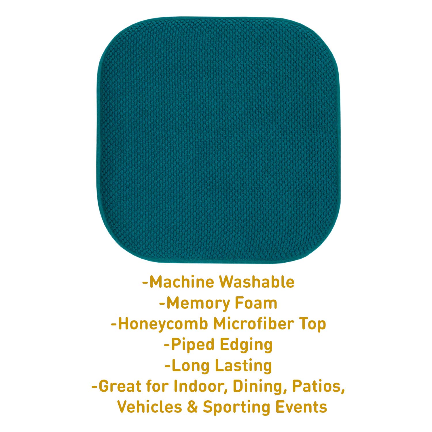 Sweet Home Collection Chair Cushion Memory Foam Pads Honeycomb Pattern Slip Non Skid Rubber Back Rounded Square 16'' X 16'' Seat