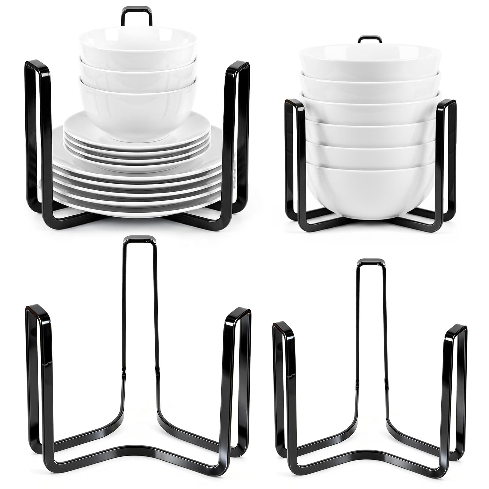 AOZUO 4 Pcs Dinnerware Bowl Plate Holder Fit for 4.7 and 6.5 Inches Diameters Bowl, Metal Bowls Storage Dying Display Rack Bowls