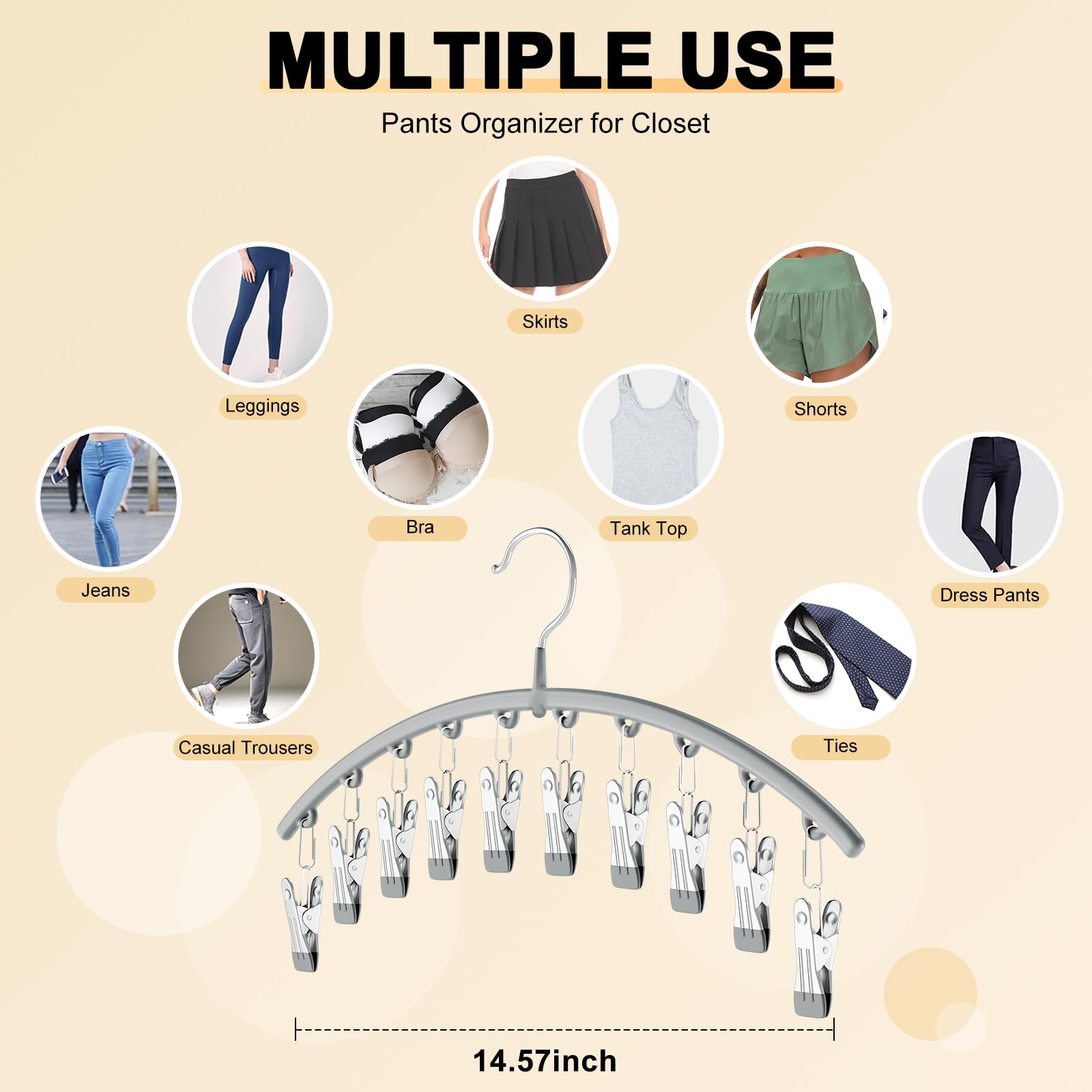 Volnamal Legging Organizer - Metal Yoga Pants Hanger with 10 Clips, Space-Saving Closet Storage, Gray, 1 Pack