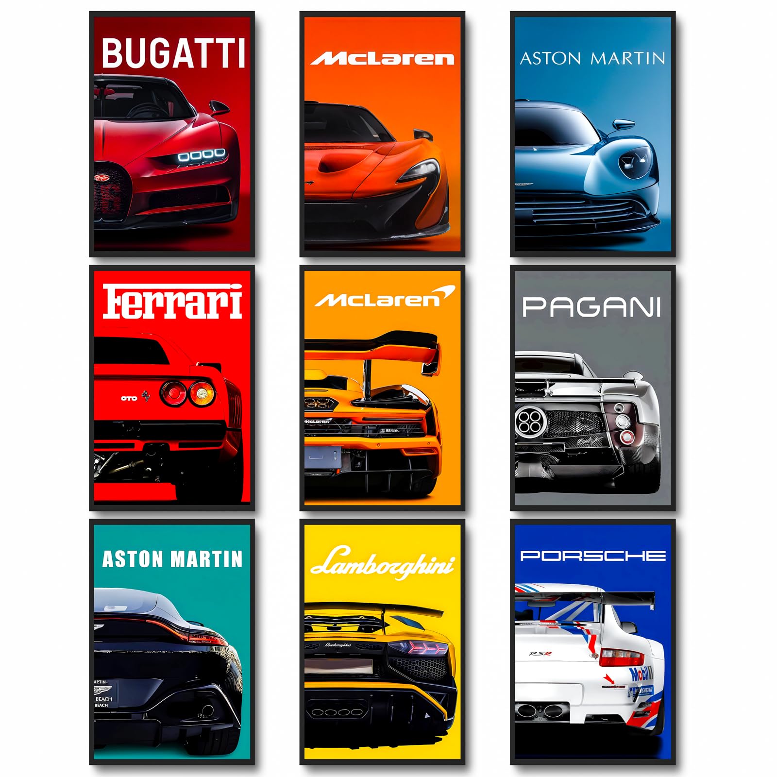 Dazongweihan 9Pcs Super Car Posters For Boys Room, Racing Car Wall Art For Men Guys, Sports Car Wall Decor, Race Cars Pictures W