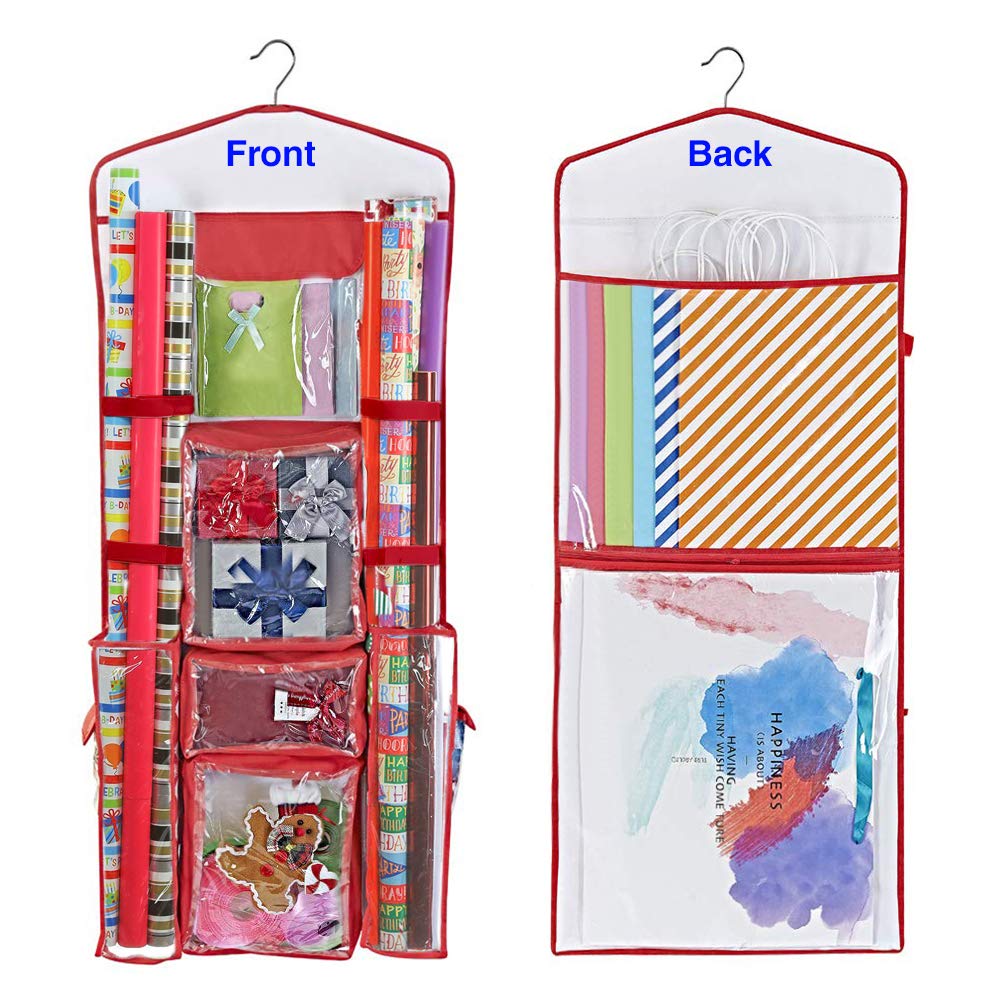 Propik Hanging Double Sided Wrapping Paper Storage Organizer With Multiple Pockets Organize Your Gift Wrap, Gift Bags Bows Ribbo