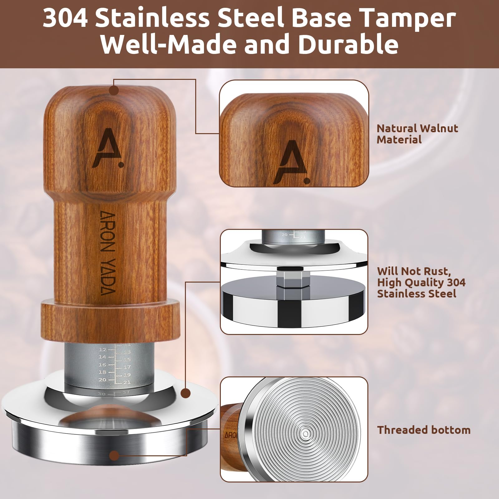 58.3Mm Espresso Tamper,2 Spring-Loaded Calibrated Tamper With Stainless Steel Ripple Base, Walnut Wooden-Handle Tamper Compatibl