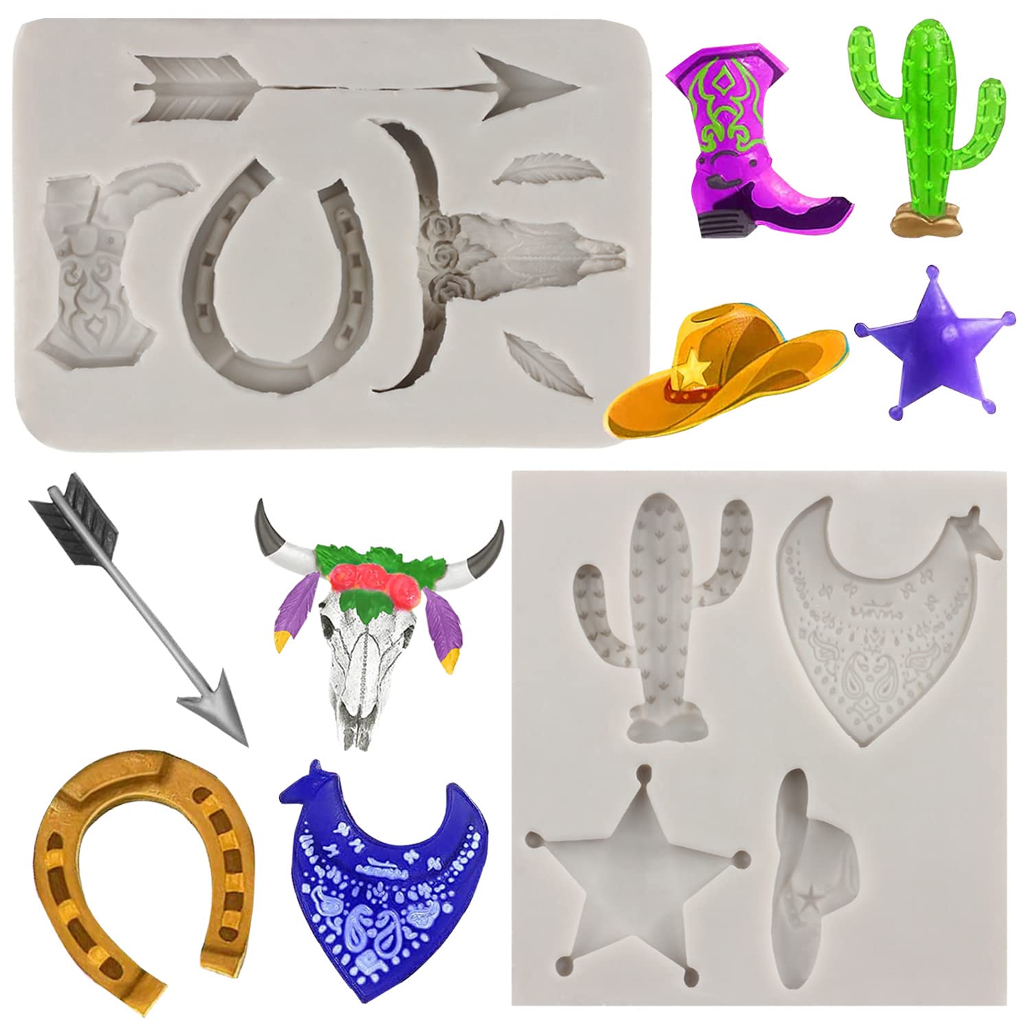 Sijiangmold Bull Head Silicone Molds Feather Arrow Boot Horseshoe Hoof Fondant Mold Shoe Chocolate Mold For Cake Decorating Cupc