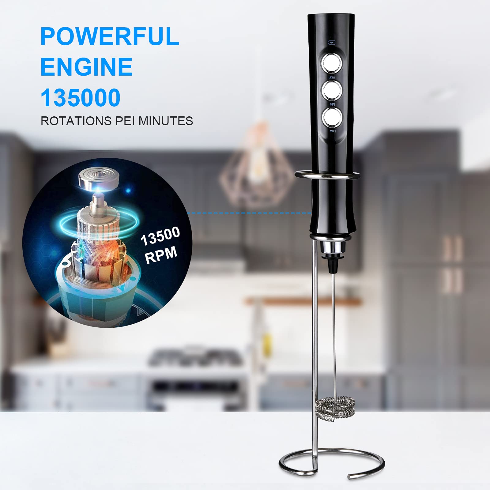 Wanderland Rechargeable Handheld Milk Frother-Coffee Mixer-Electric Coffee Frother Wand-Equipped With 2 Stainless Steel Egg Beat