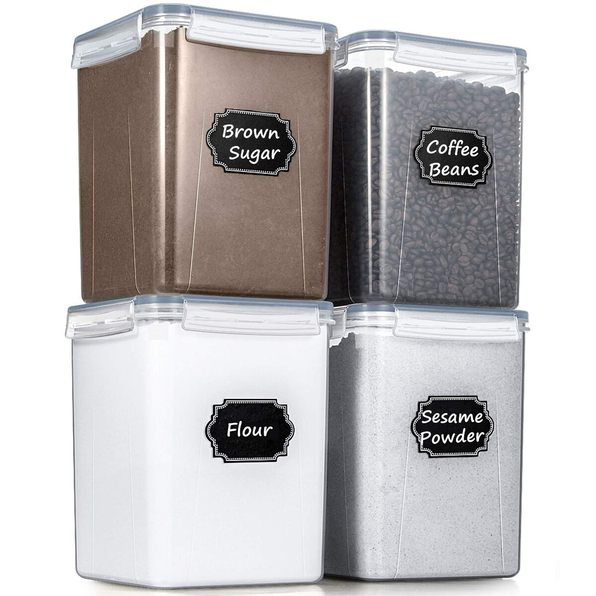 Wildone Large Food Storage Containers 5.2L /175Oz, 4 Piece Bpa Free Plastic Airtight Food Storage Containers For Flour, Sugar, B