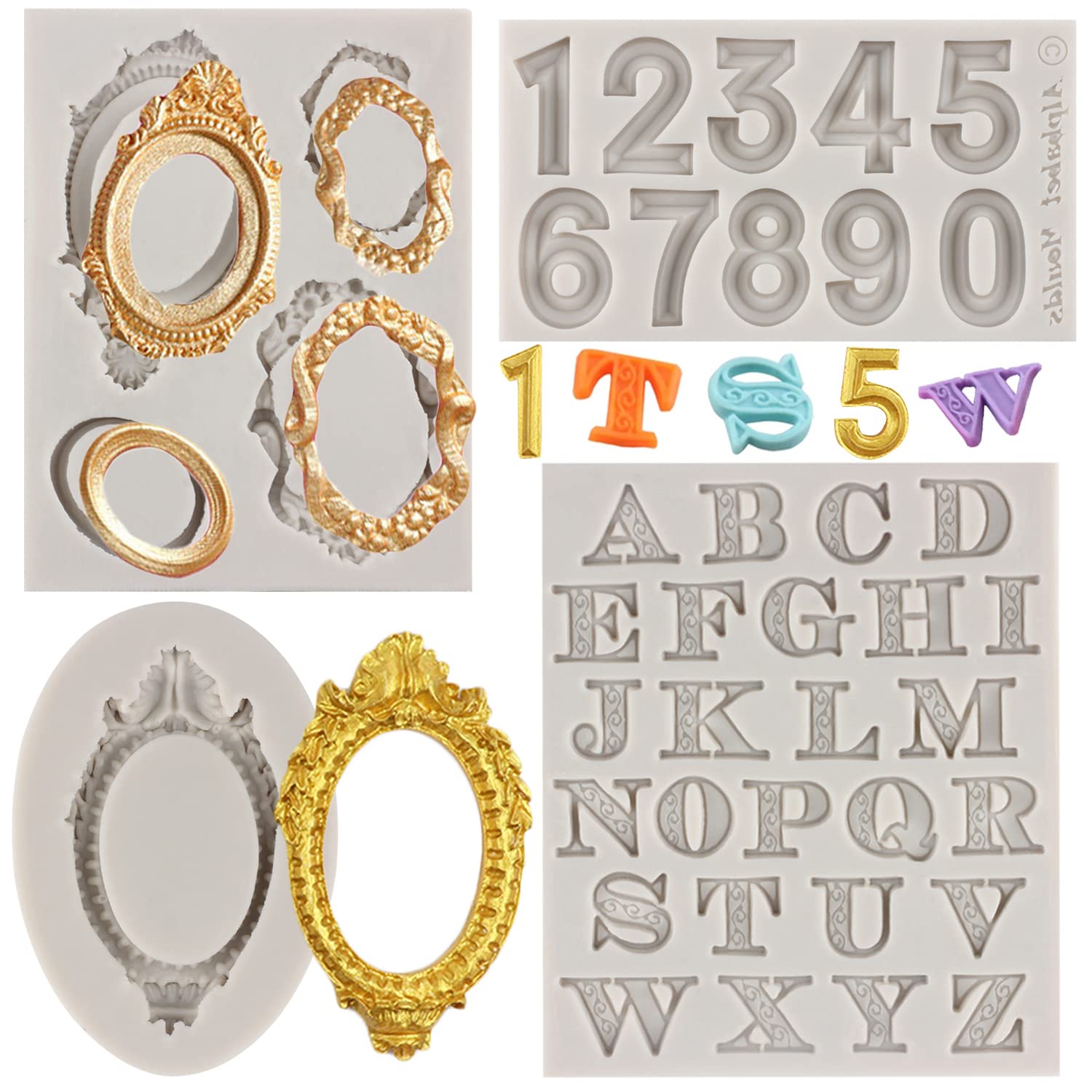 Sijiangmold Photo Frame Fondant Molds Picture Frames Silicone Mold Letter Chocolate Molds Uppercase Alphabet Number Mold For Mak