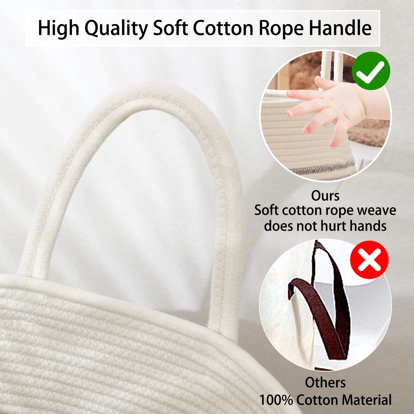Oiahomy Laundry Hamper Woven Cotton Rope Large Clothes Hamper 25.6'' Height Modern Curve Basket With Extended Cotton Handles For