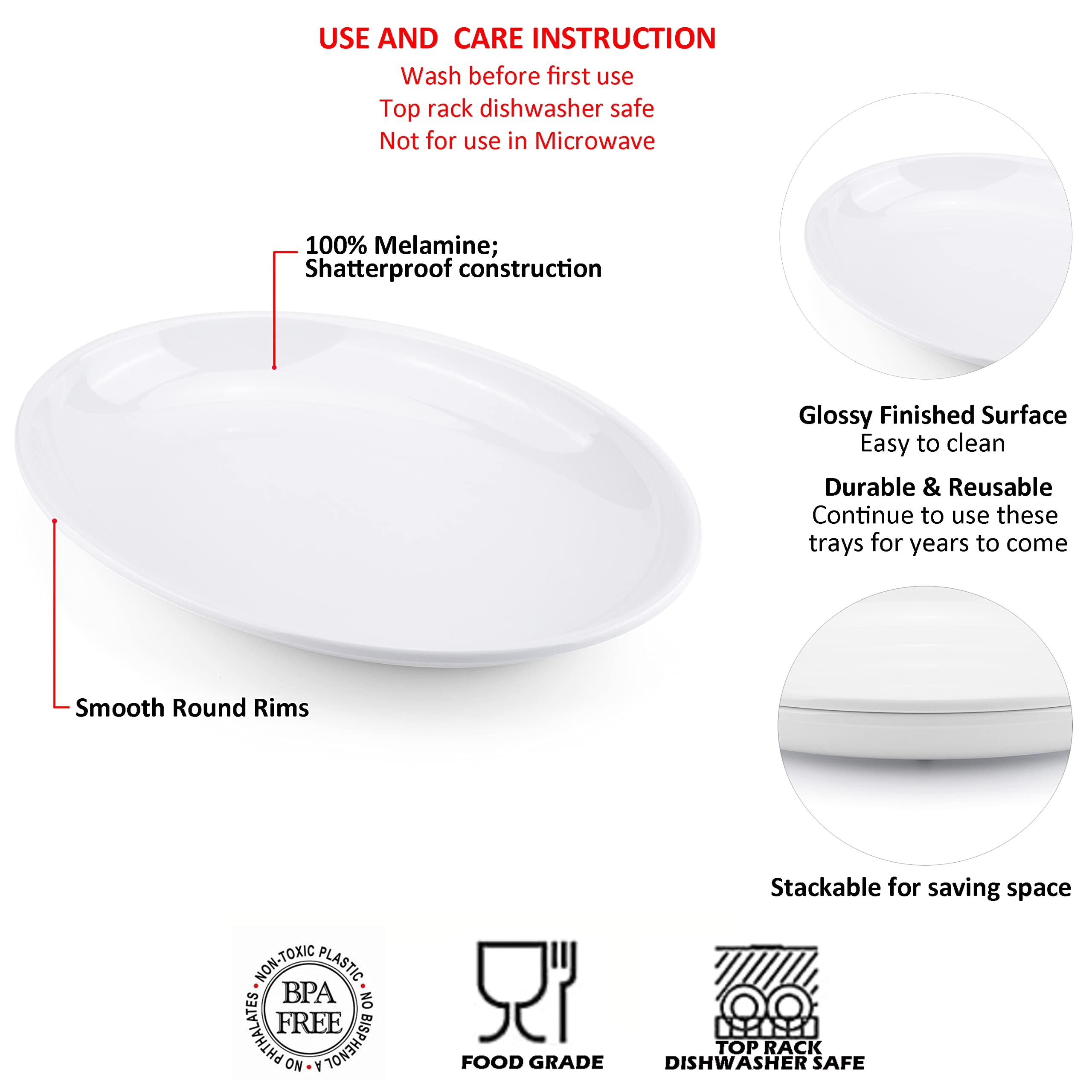 Koxin-Karlu Melamine Large Serving Platter, 16-Inch Oval Serving Plates, White Serving Tray For Entertaining Party, 100% Melamin