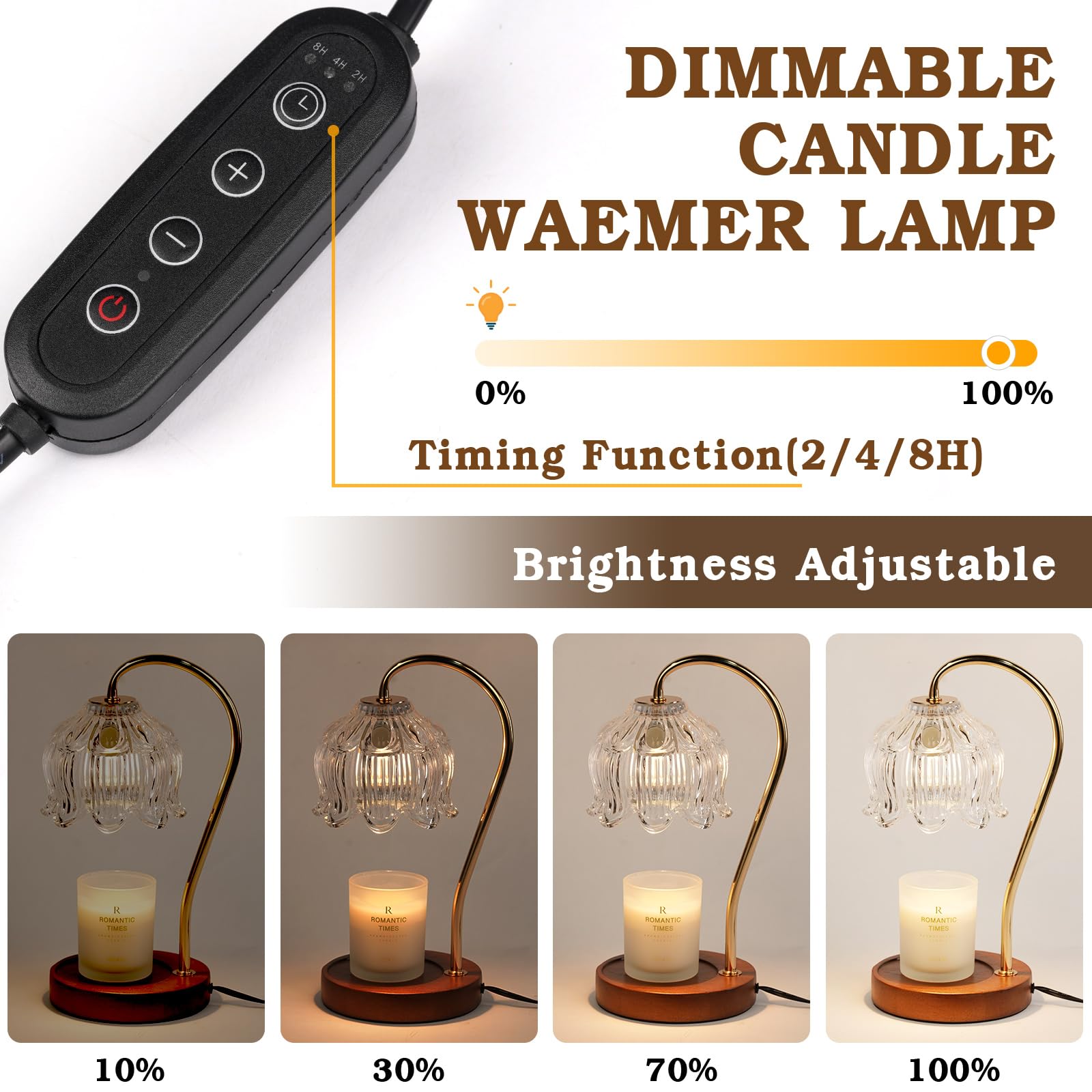 Funistree White Clear Candle Warmer Lamp with Timer Dimmer, Flower Candle lamp Warmer, 2 Bulbs, Wax Melter Warmer for Jar Scente