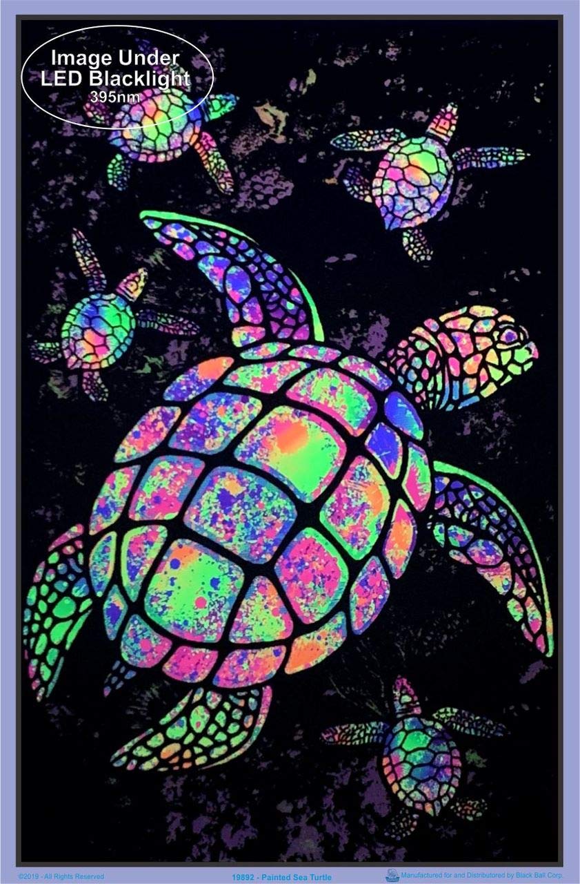 Painted Sea Turtles - Flocked - Blacklight Poster - 23'' X 35''