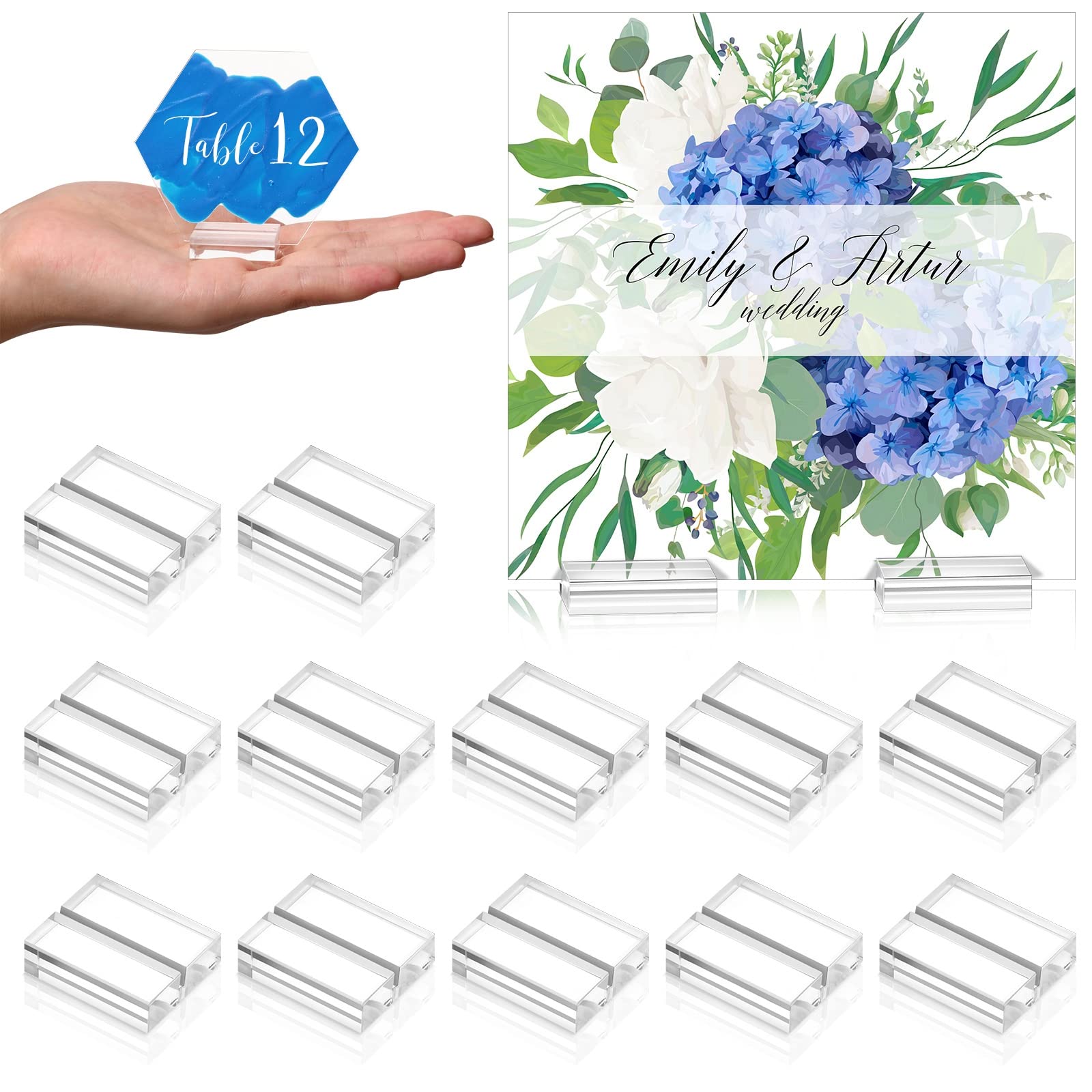 Acrylic Place Card Holders 1.2 Inch Name Card Holder Stands Clear Table Number Stands Wedding Sign Holders Card Display Stand Fo
