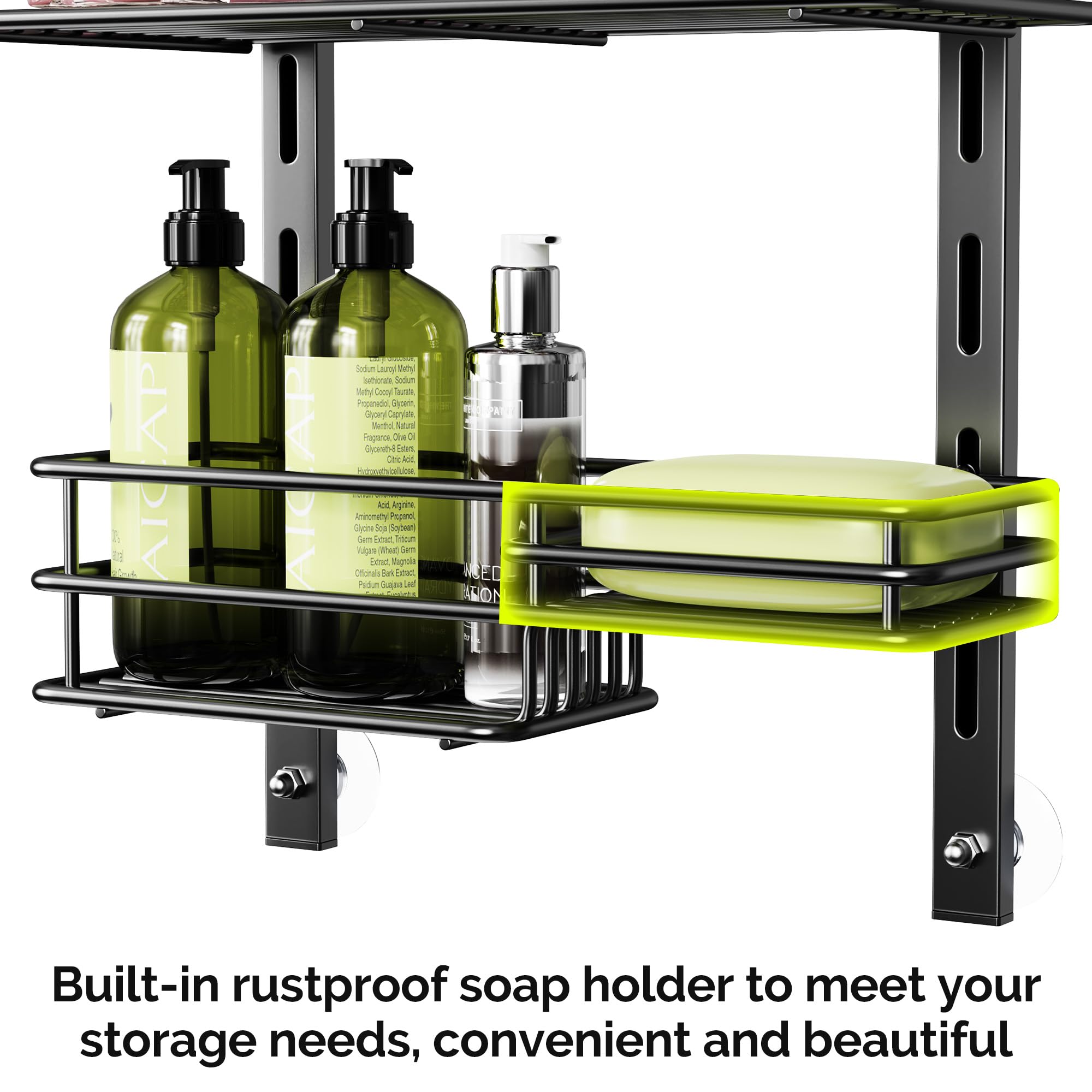 Orimade Over The Door Shower Caddy Adjustable 3 Tier Black,Bathroom Hanging Organizer Shelf Rustproof With 4 Hooks,Shower Basket